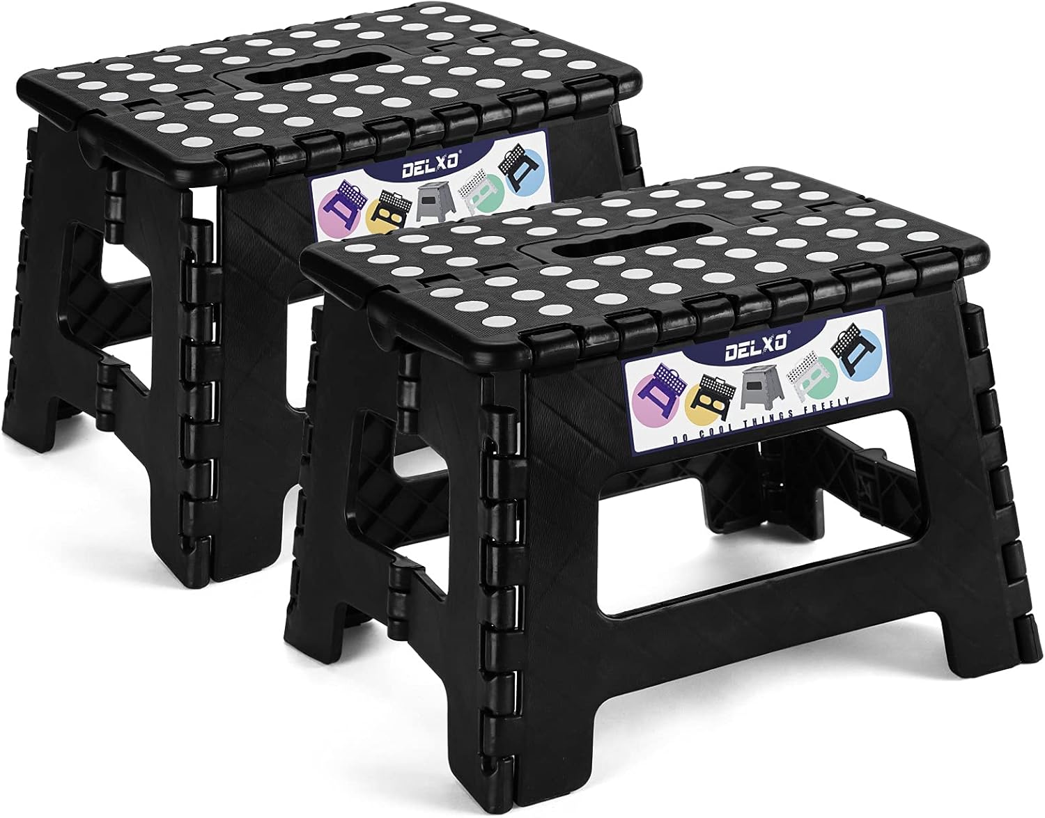 Delxo 16&rdquo; Folding Step Stool,1 Pack Premium Heavy Duty Foldable Stool in Black for Adults,Portable Collapsible Plastic Step Stool,Non Slip Folding Stools for Kitchen Bathroom Bedroom