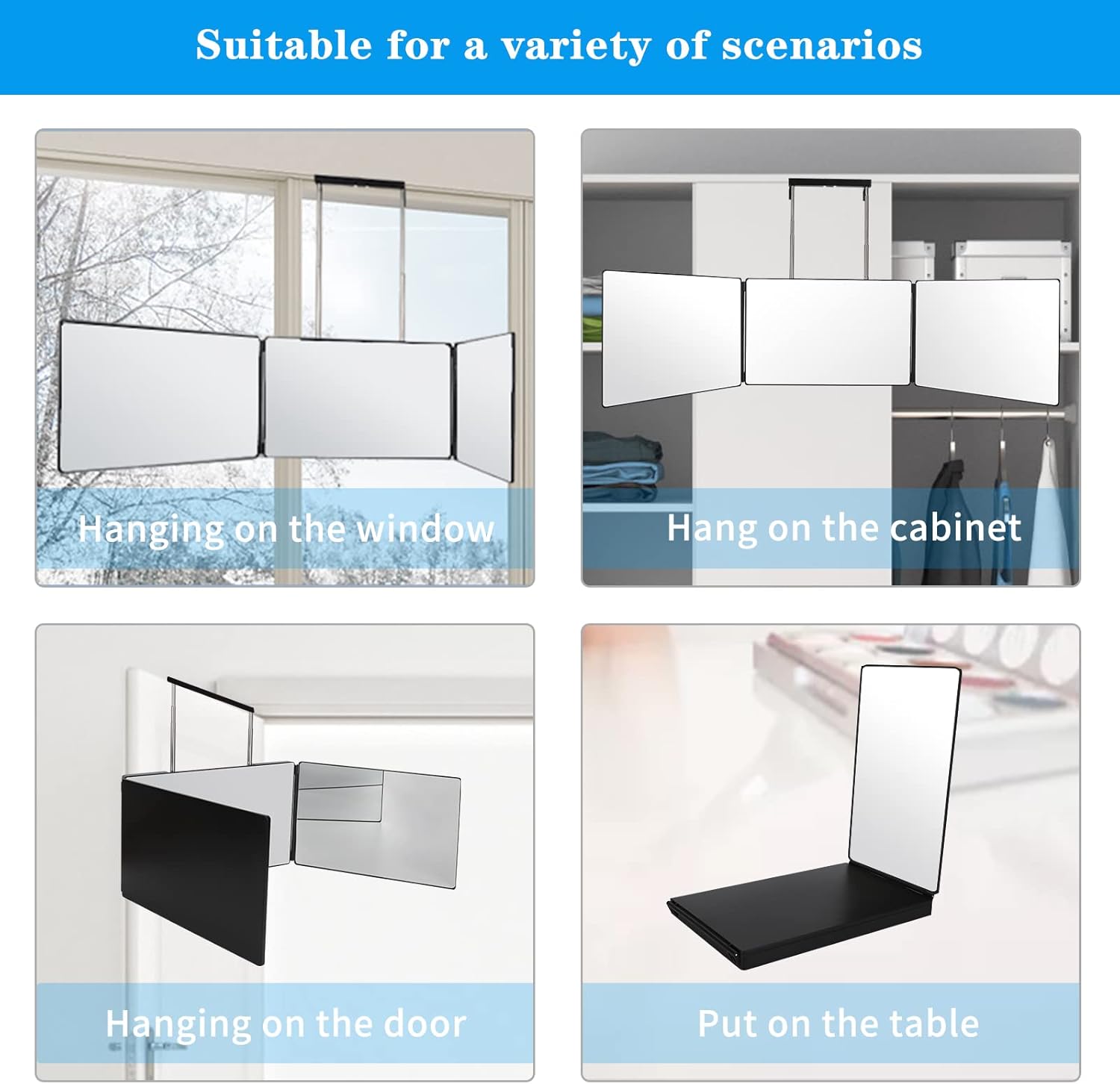 3 Way Mirror for Self Hair Cutting Tools with Height Adjustable Mirror (Black)