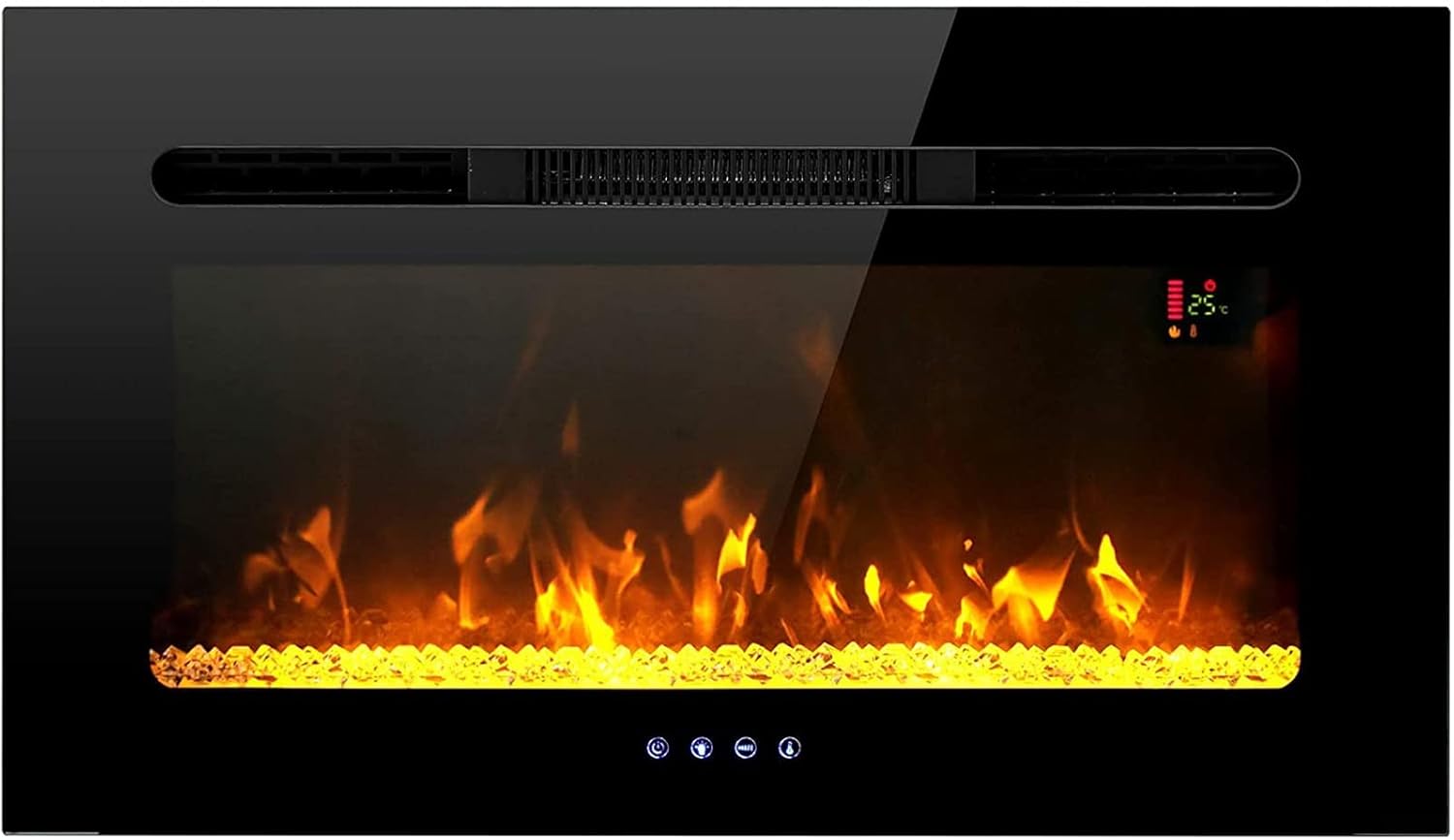 MFSTUDIO Electric Fireplace, 30 inch Fireplace Heater Recessed and Wall Mounted Low Noise with Touch Screen Remote Control and Timer, 1500W