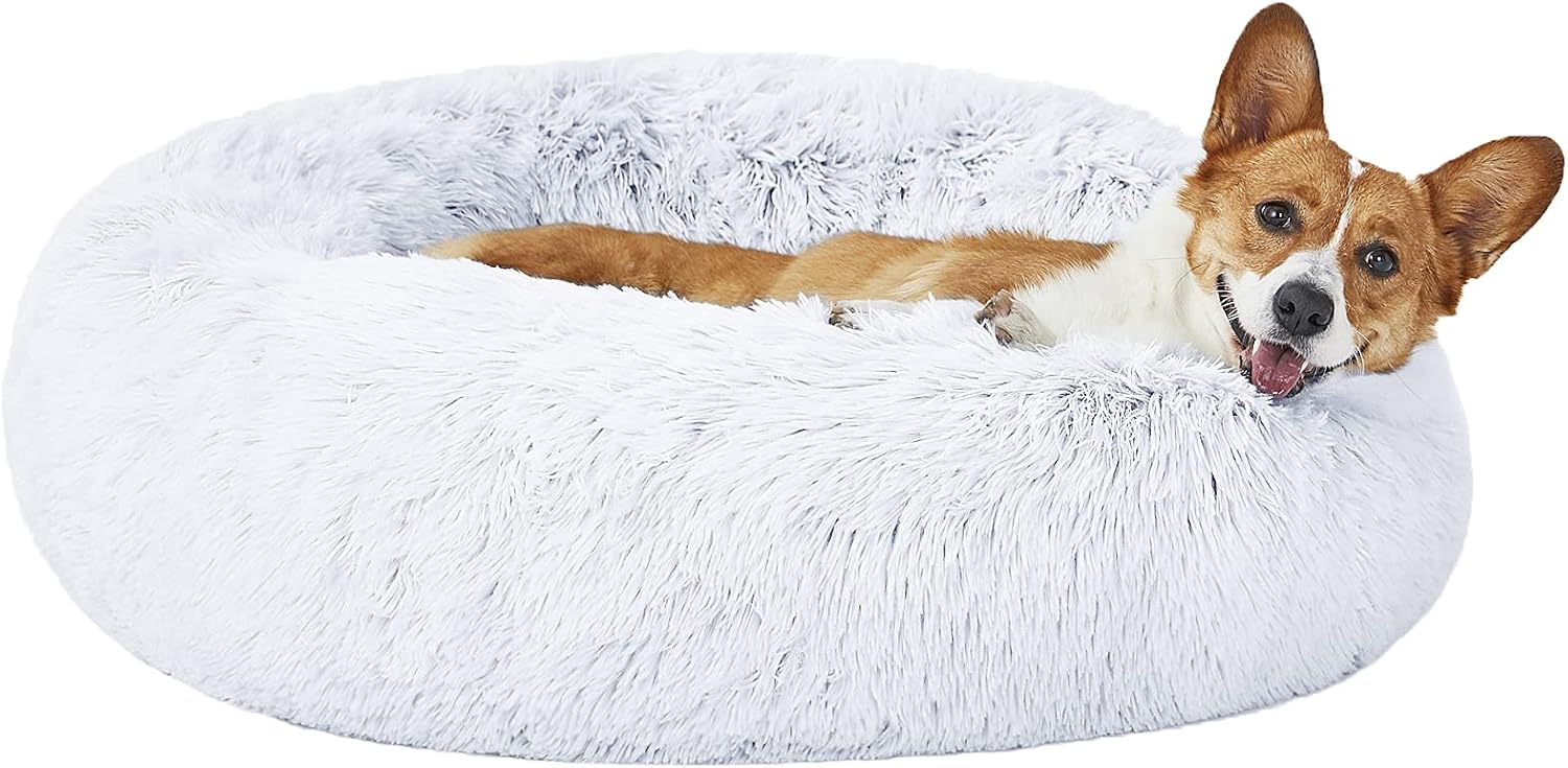 HACHIKITTY Dog Beds for Large Dogs, Calming Dog Bed Machine Washable, Faux Fur Donut Dog Cuddler, 30 inch