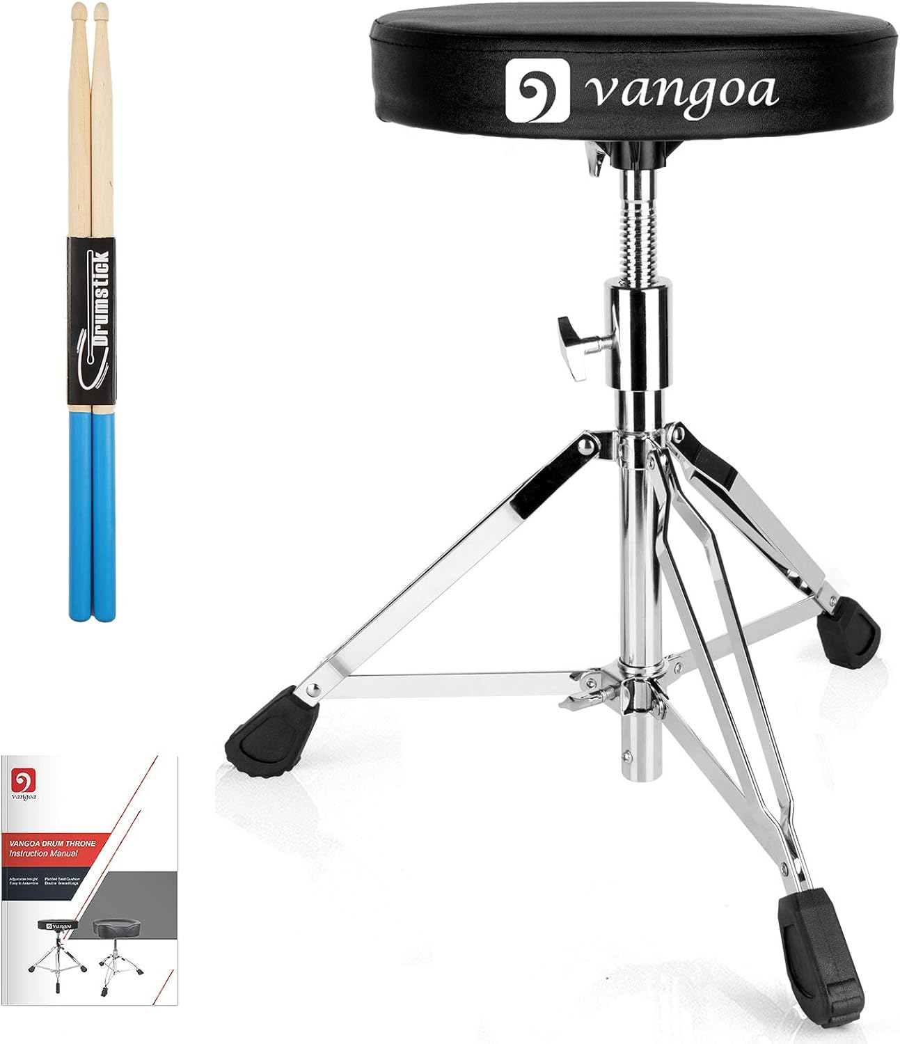 Vangoa Drum Throne, Padded Drum Stool Seat Portable Adjustable Folding Double Braced Drumming Stools for Adults and Kids, by Vangoa Pack of 2