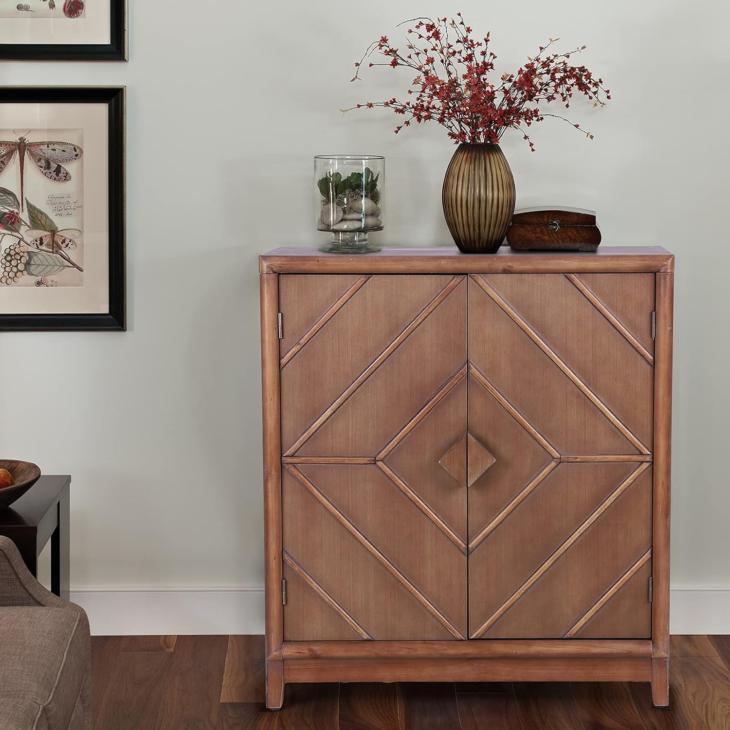 MAISON ARTS Buffet & Sideboard Accent Cabinet with 2 Doors Storage Decorative Cabinet for Living Room Farmhouse Kitchen Distressed China Cabinet for Entryway Hallway, Silver & Wood Color, 1 PC