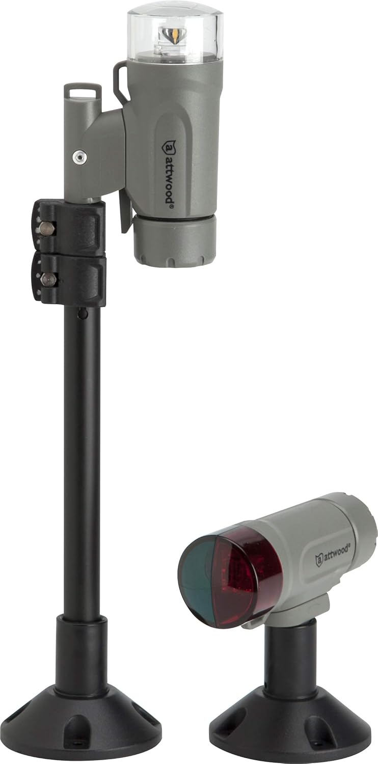 Attwood 14192-7 Water-Resistant Deck Mount LED Navigation Light Kit, Marine Gray Finish Pack of 2