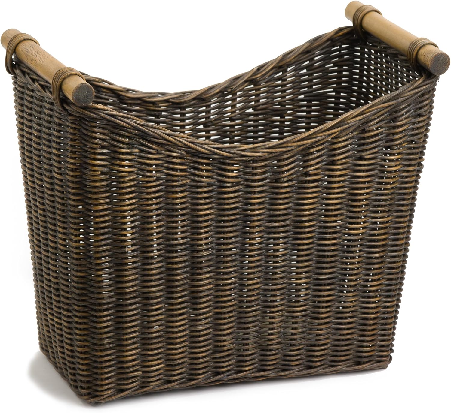 The Basket Lady Narrow Wicker Magazine Basket, Large, 14 in L x 7.5 in W x 12 in H, Antique Walnut Brown Pack of 2