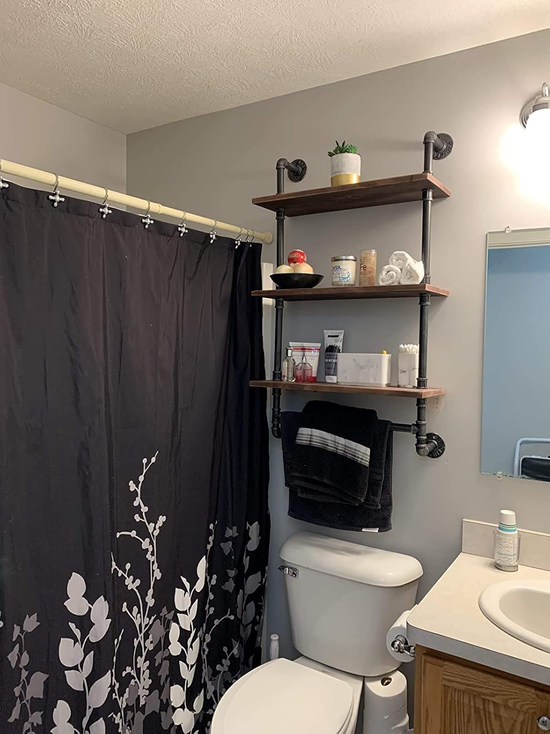 Industrial Pipe Shelf,Rustic Wall Shelf with Towel Bar,20