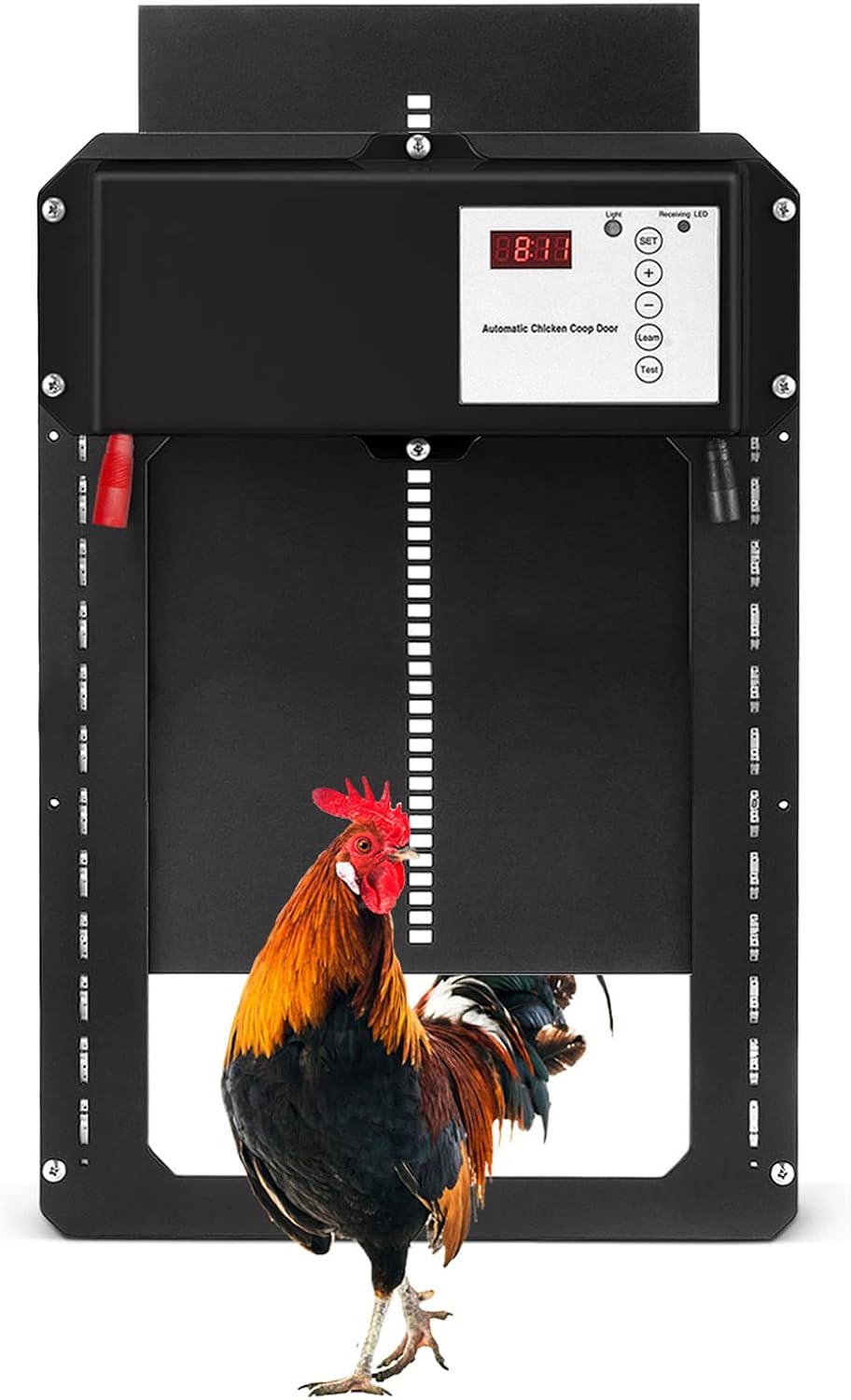 KACSOO Automatic Chicken Coop Door,Full Aluminum Doors with Light Sensor, Poultry Coop Door with Timer Control and Gravity Induction Protects Chickens from Being Crushed (Black)