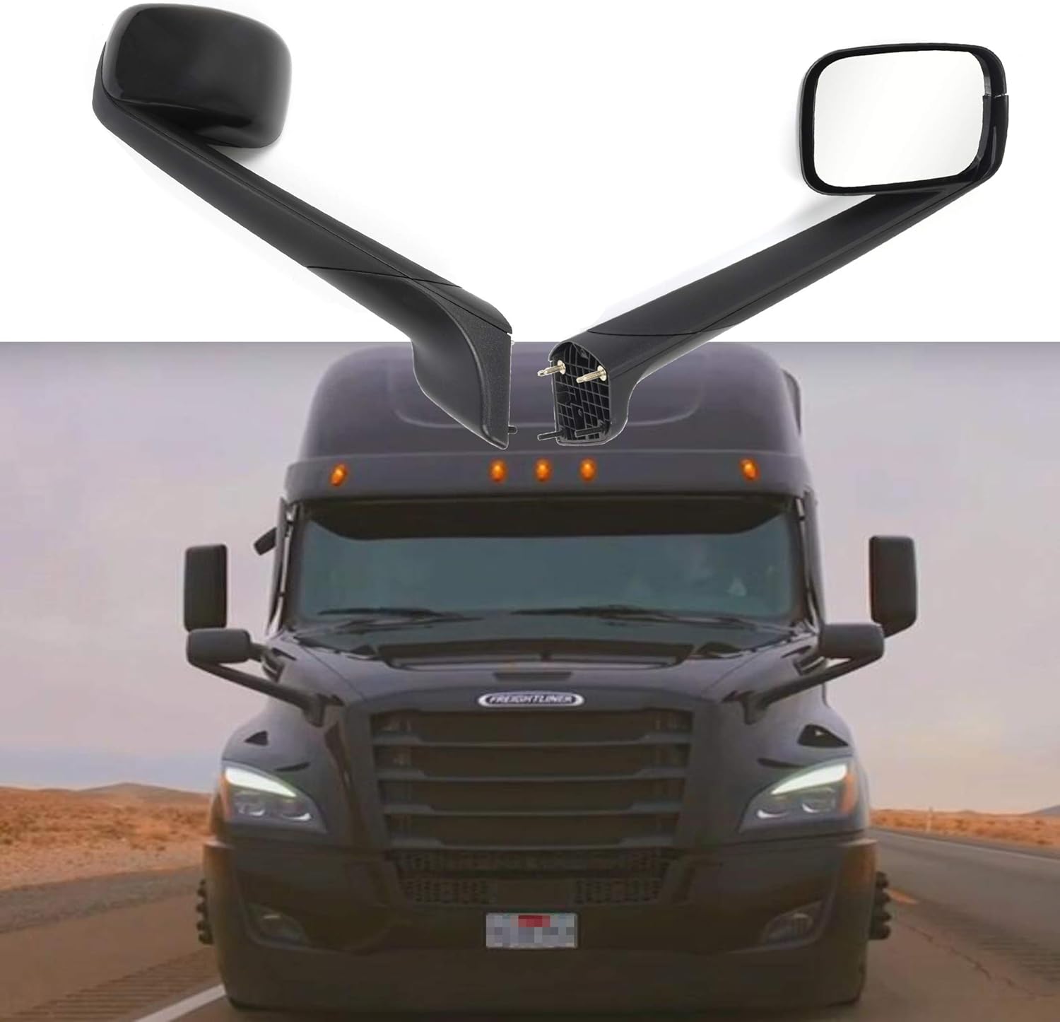 Black Pair Hood Mirrors Kit Driver and Passenger Sides Fit for 2018+ Freightliner Cascadia