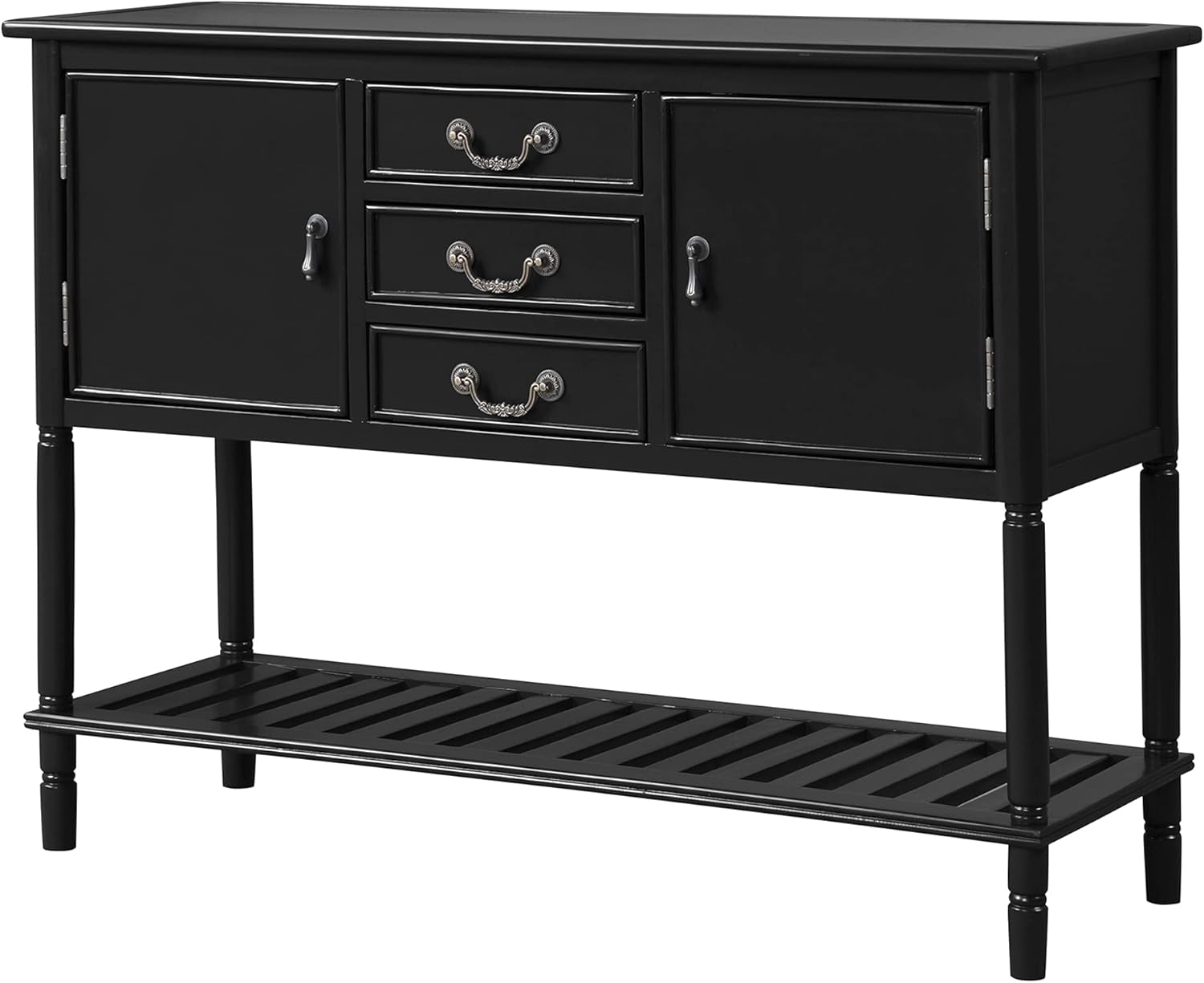 XD Designs Solid Wood Console Table Sofa with 3 Drawers,2 Cabinet and 1 Shelf, Free Standing Kitchen Storage Sideboard Buffet Table, Retro Narrow Accent Furniture (Navy Blue1), 14.96Dx45.28Wx33.86HIn