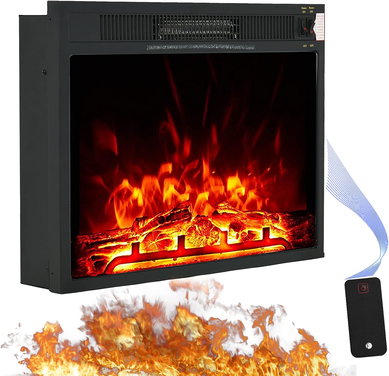 23 inch Electric Fireplace Infrared Stove Heater, 1000W/1500W Remote Control Portable Indoor Freestanding Fireplace Heater with Realistic Flame Effect, Adjustable Brightness and Heating Mode(Normal)