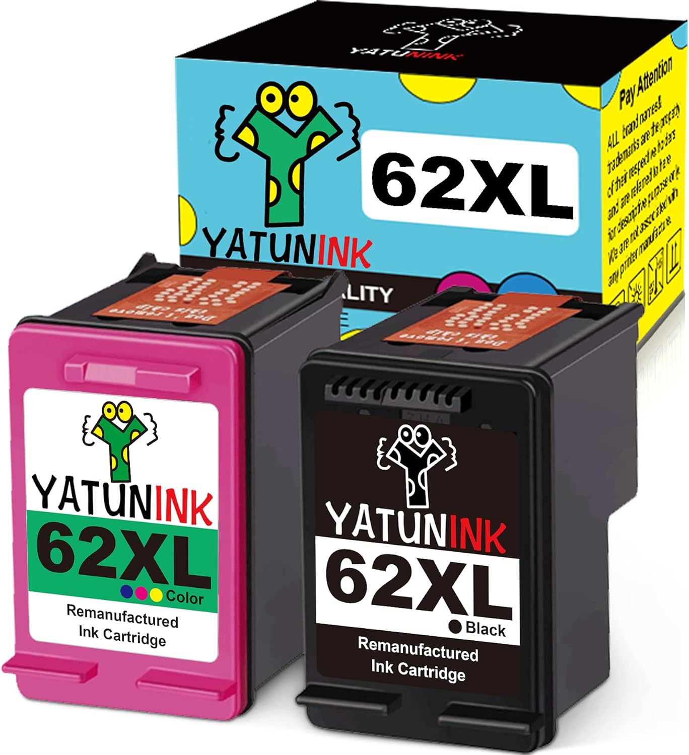 YATUNINK Remanufactured Replacement for HP 62XL 62 XL Black Color Ink Cartridges to Use with Envy 5640 5642 5643 5646 5660 7640 7645 OfficeJet 5740 5745 5746 200 250 Printer(2 Pack) Pack of 2