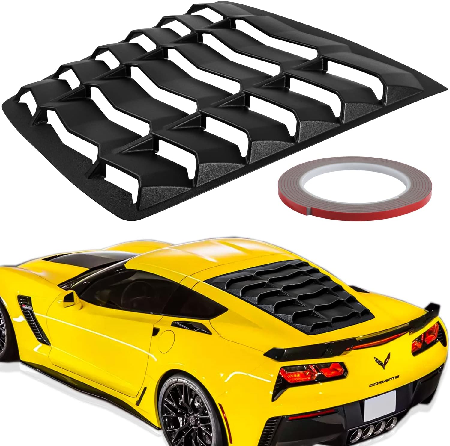 C7 Rear Window Louver Windshield Sunshade Cover for 2014-2019 C7 Corvette Stingray Grand Sport Z51 Z06 ZR1 in GT Lambo Style ABS (Matte Black)