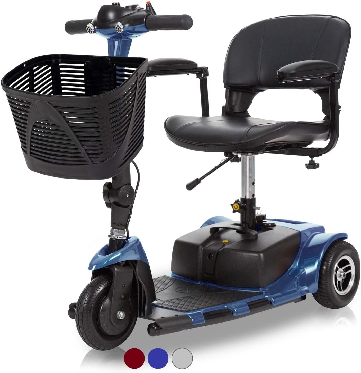 Vive 3-Wheel Mobility Scooter - Electric Powered Mobile Wheelchair Device for Adults - Folding, Collapsible and Compact for Travel - Long Range Power Extended Battery with Charger and Basket Included