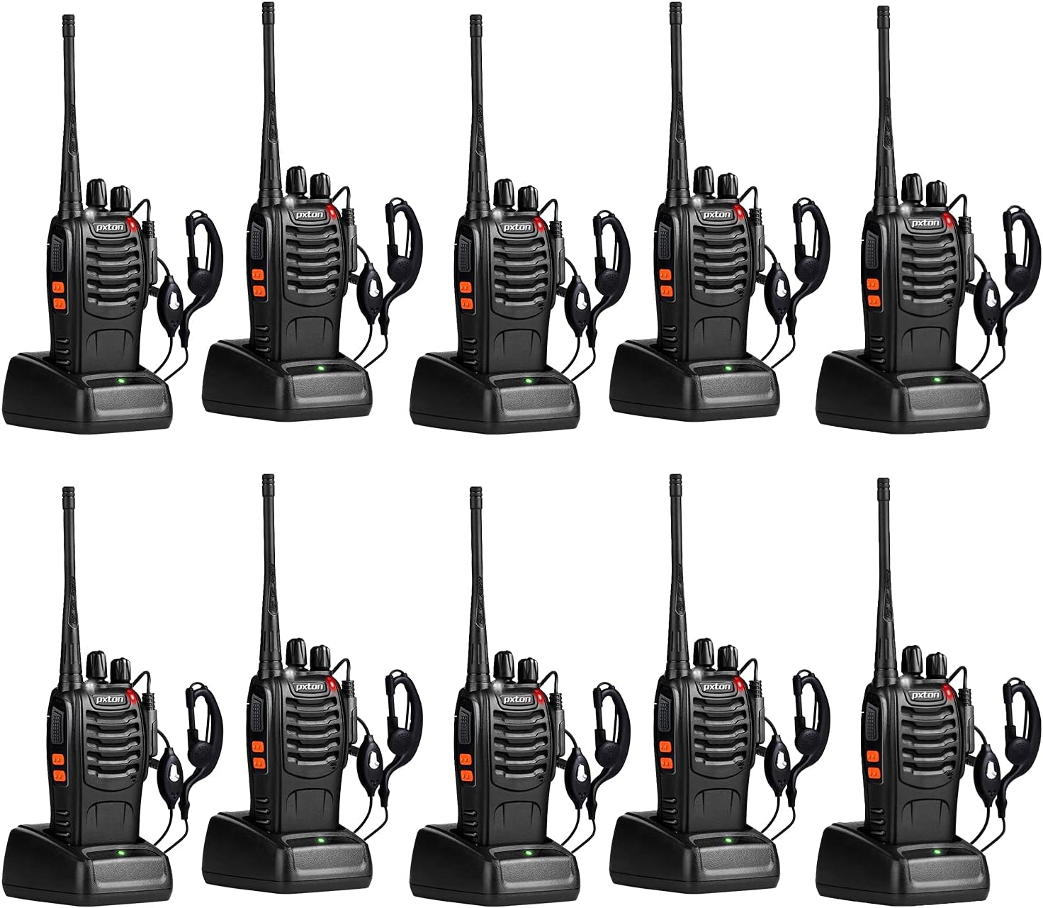 pxton Two Way Radios Long Range Walkie Talkies for Adults with Headphones,16 Channel Handheld 2 Way Radio Rechargeable with Flashlight Li-ion Battery and Charger（6 Pack）