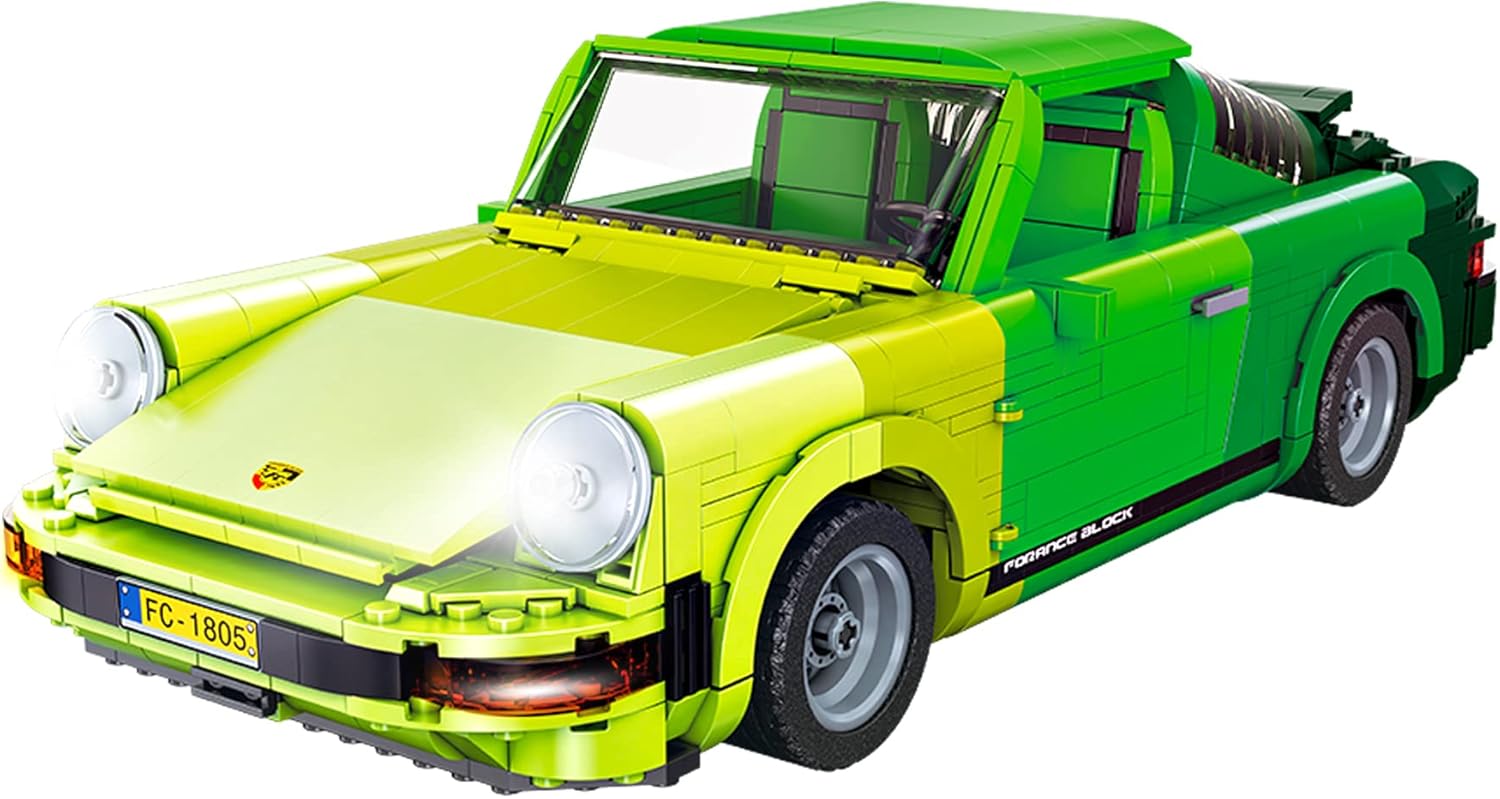 Race Car MOC Building Kit, Model Cars Building Blocks, Adult Collectible Model Car Kits to Build, 1:14 Scale Green Porsche 911 Construction Toy Gift for Kids Boys Girls Ages 8+(1206 Pcs)
