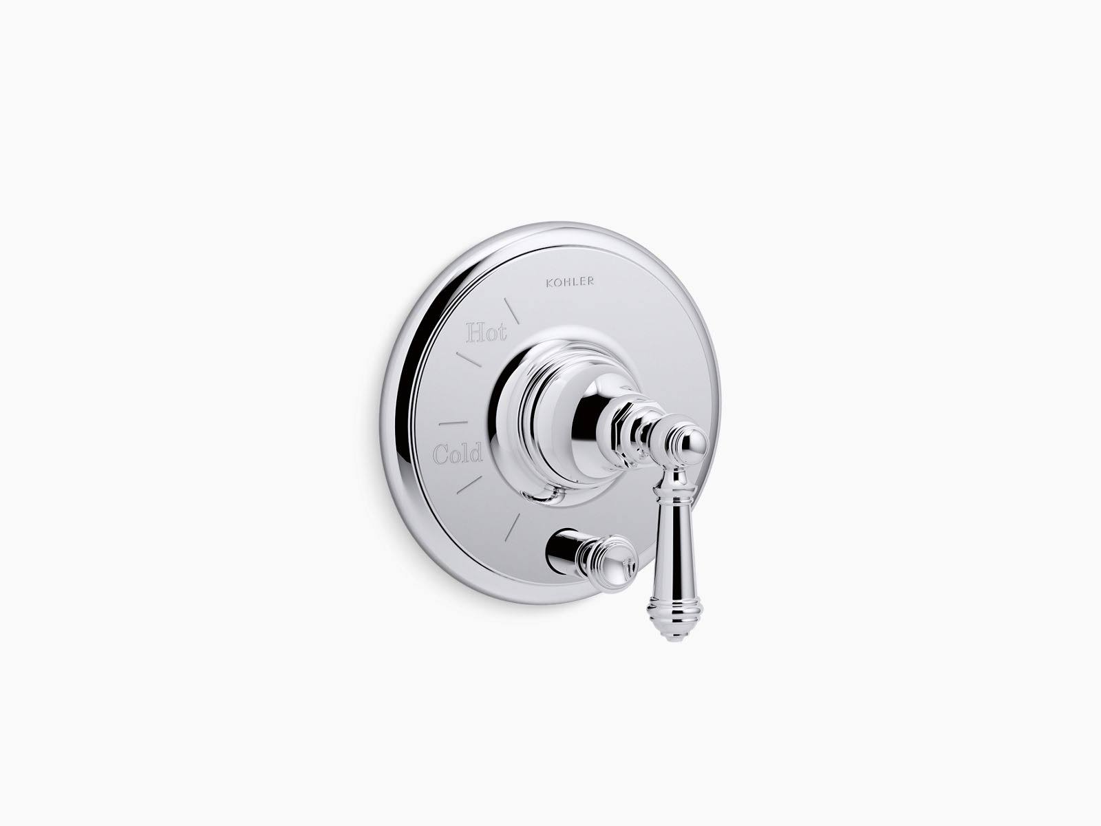 KOHLER K-T72768-4-CP Artifacts Rite-Temp Pressure-Balancing Valve Trim with Push-Button Diverter and Lever Handle, Polished Chro