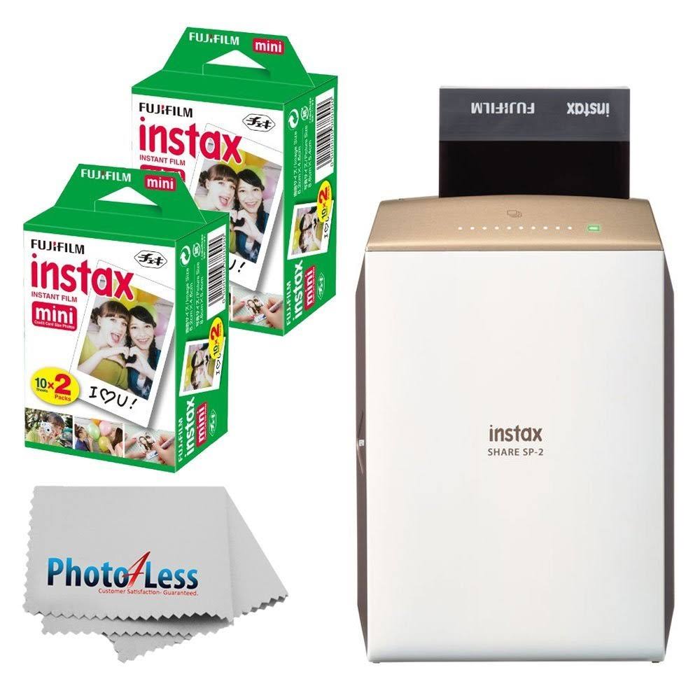 Fujifilm New Fujifilm Instax Share Smartphone Printer SP-2 Gold + Fujifilm Instax Mini Twin Pack Instant Film 40 Shots + Photo4l