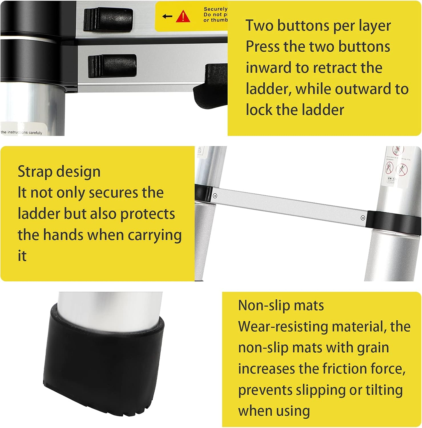 Folding Ladder Slow Down Design 16.5FT Extendable Ladders Portable for Household /Building Maintenance 330 Pound Capacity