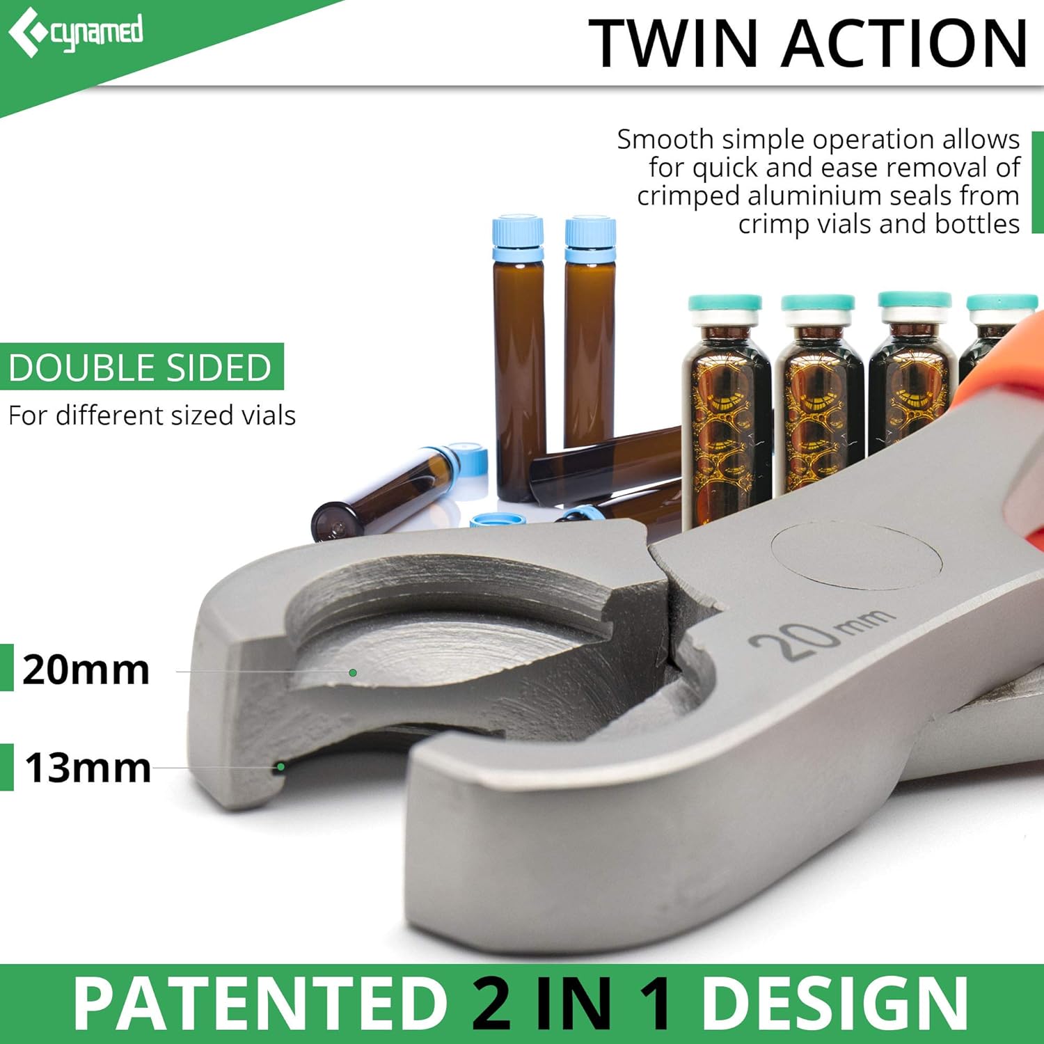 Cynamed Twin Action Decapper Pliers - Perfect for Decapping 13mm and 20mm Crimped Vials and Bottles