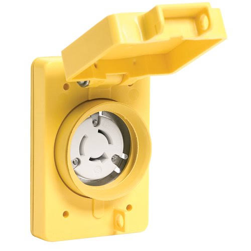 Woodhead 69W48 Watertite Wet Location Locking Blade Receptacle, Single Flip Lid, Female, 3 Wires, 2 Poles, NEMA L6-30 Configurat