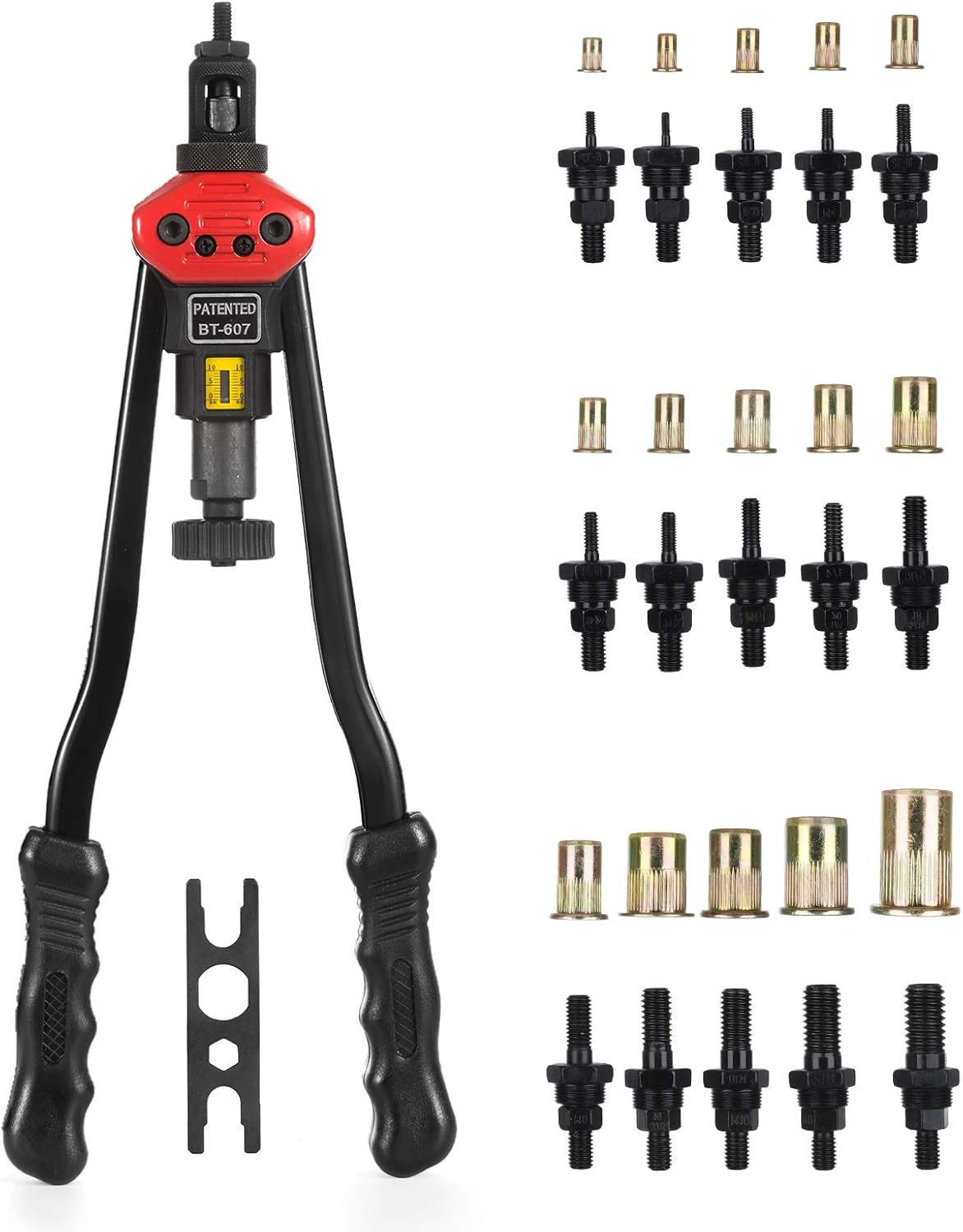 AIUITIO 16”Hand Rivet Nut Tool, Professional Rivet Nut Setter Kit with 15PCS Metric & Inch Mandrels,150PCS Rivet Nuts Pack of 2