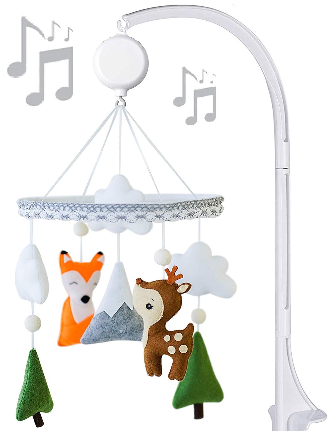 Music Baby Mobile with Crib arm Felt Handmade Baby Shower Gift for Girl or Boy (Woodland) Pack of 2