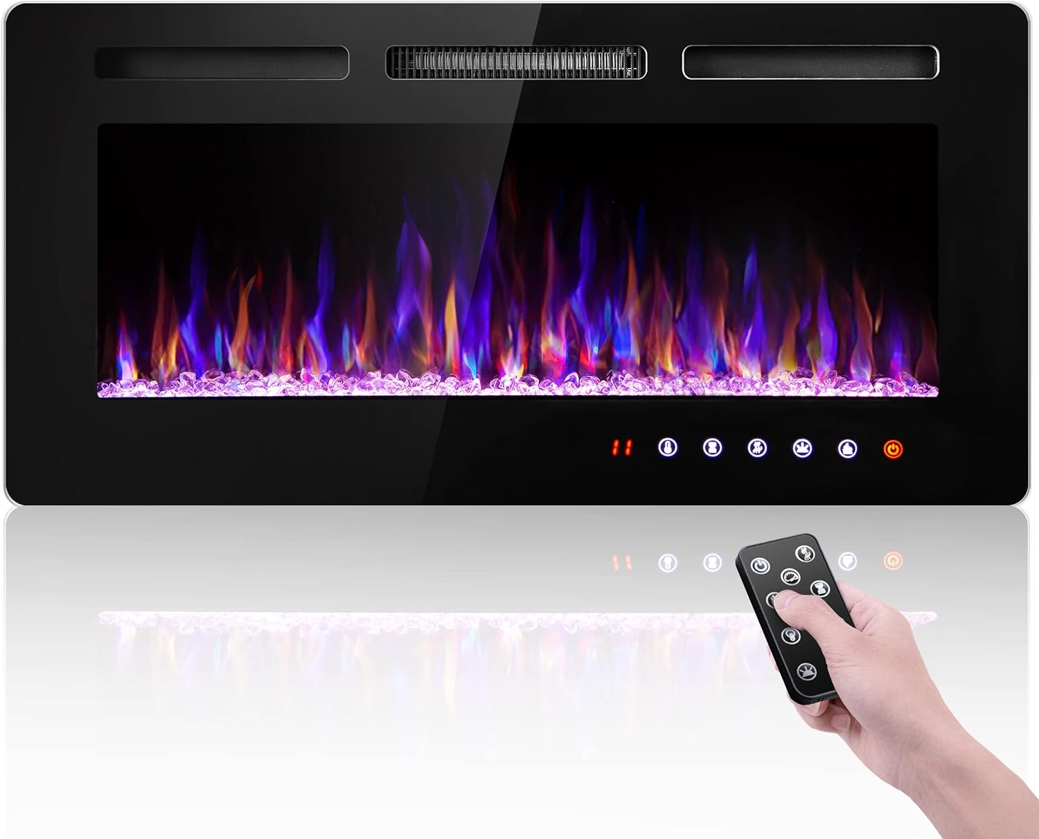 SUNNY FLAME 36 Inch Electric Fireplace Insert and Wall Mounted, Fireplace Heater, Log Set & Crystal Options, Remote Control with Timer, Adjustable Flame Color 750/1500W Heat