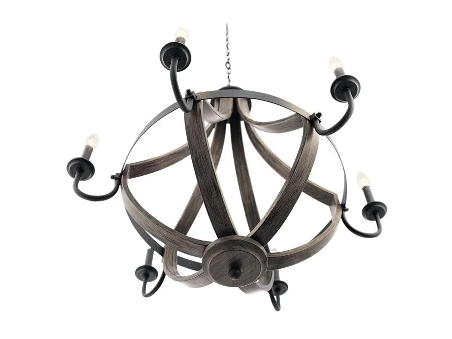 Kichler Merlot 6-Light Distressed Black and Wood Farmhouse Chandelier | 34820