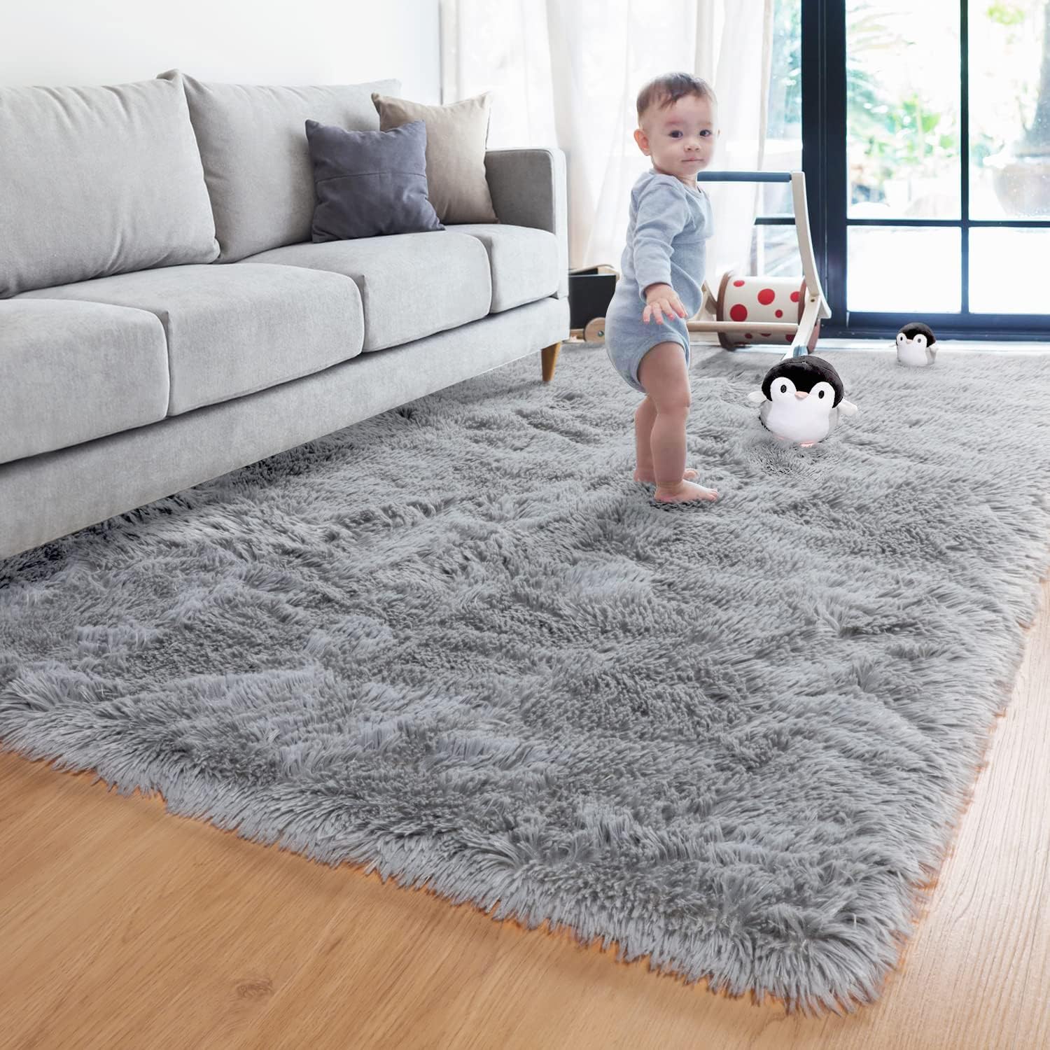 RUGSRUS Black Fluffy Rugs for Bedroom,4x6 Feet,Carpet,Shaggy Throw Rugs for Boys Room,Plush Carpet for Kids Playroom,Fuzzy Area Rugs for Living Room,Cute Baby Nursery Rug,Black Furry Rug,Bedside Rug