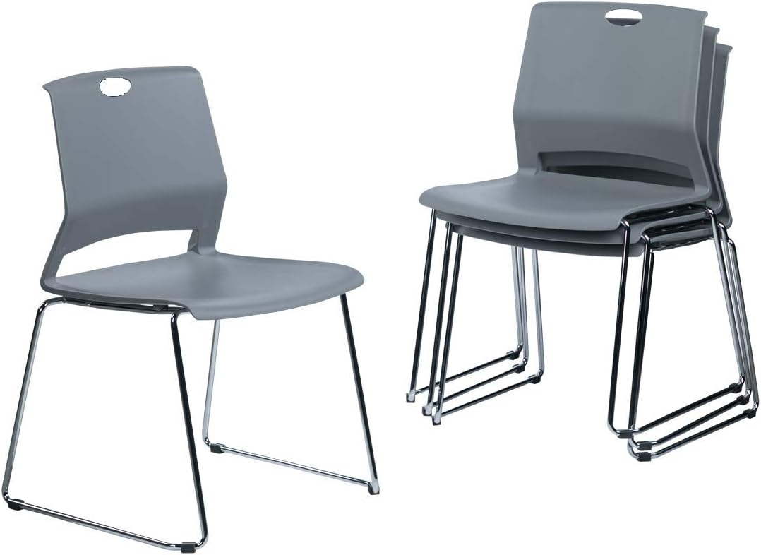 Sidanli Gray Stackable Chairs, Modern Waiting Room Chairs (Set of 4)