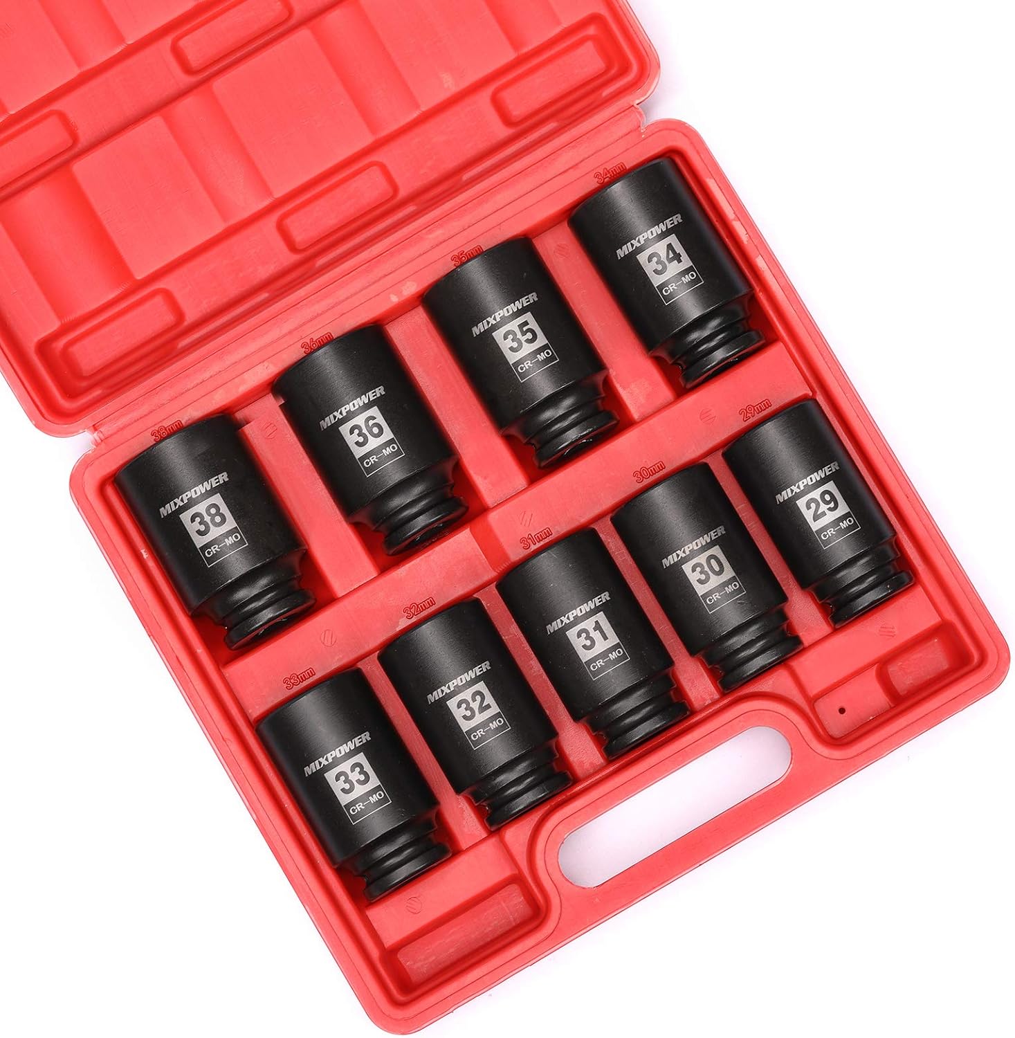 MIXPOWER 1/2- Inch Drive Deep Impact Socket Set, 6 Point, CR-MO, Metric, 29mm-38mm, 9-Piece 1/2