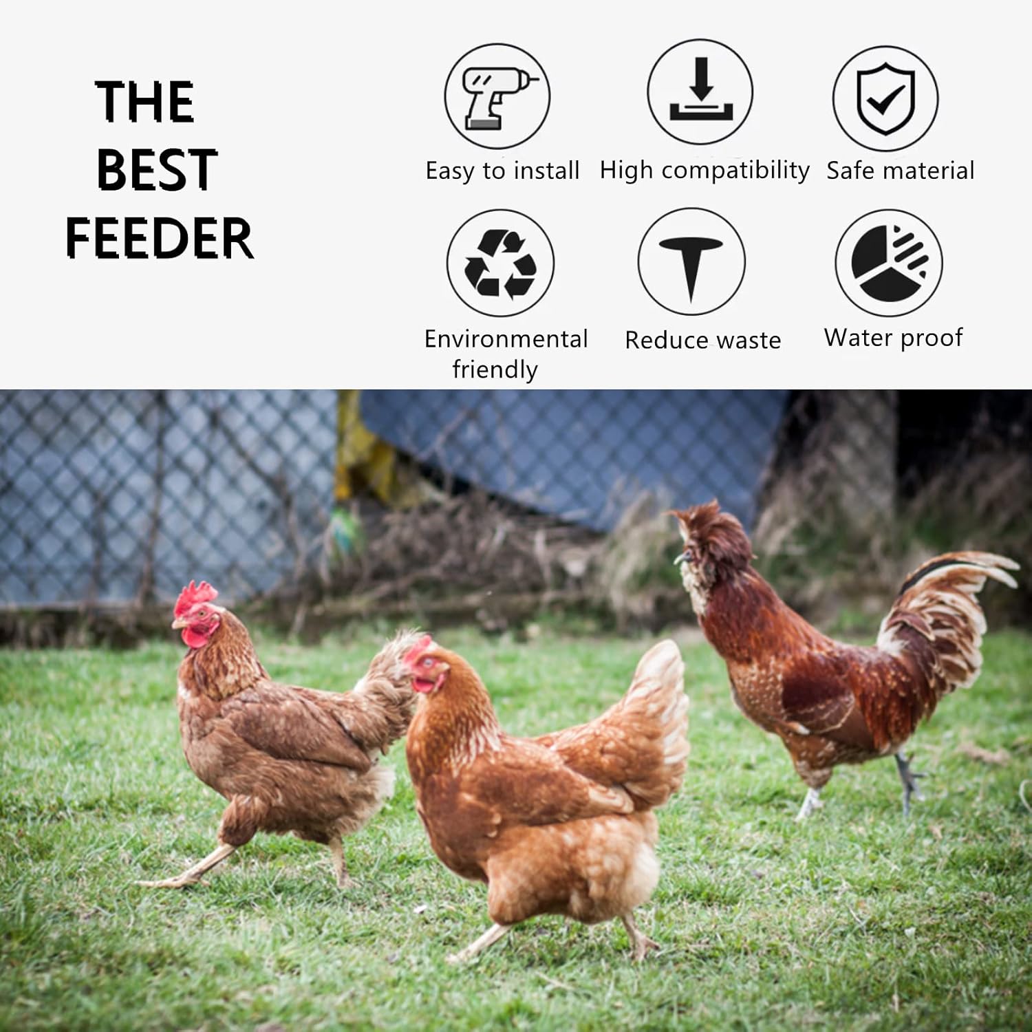 Dasupril DIY Chicken Feeder Kits with Hole Saw - Chicken Feeder No Waste - Rainproof Automatic Gravity Feed Kit (with Cut Resistant Glove) for Buckets, Troughs, Bins, Barrels Pack of 2
