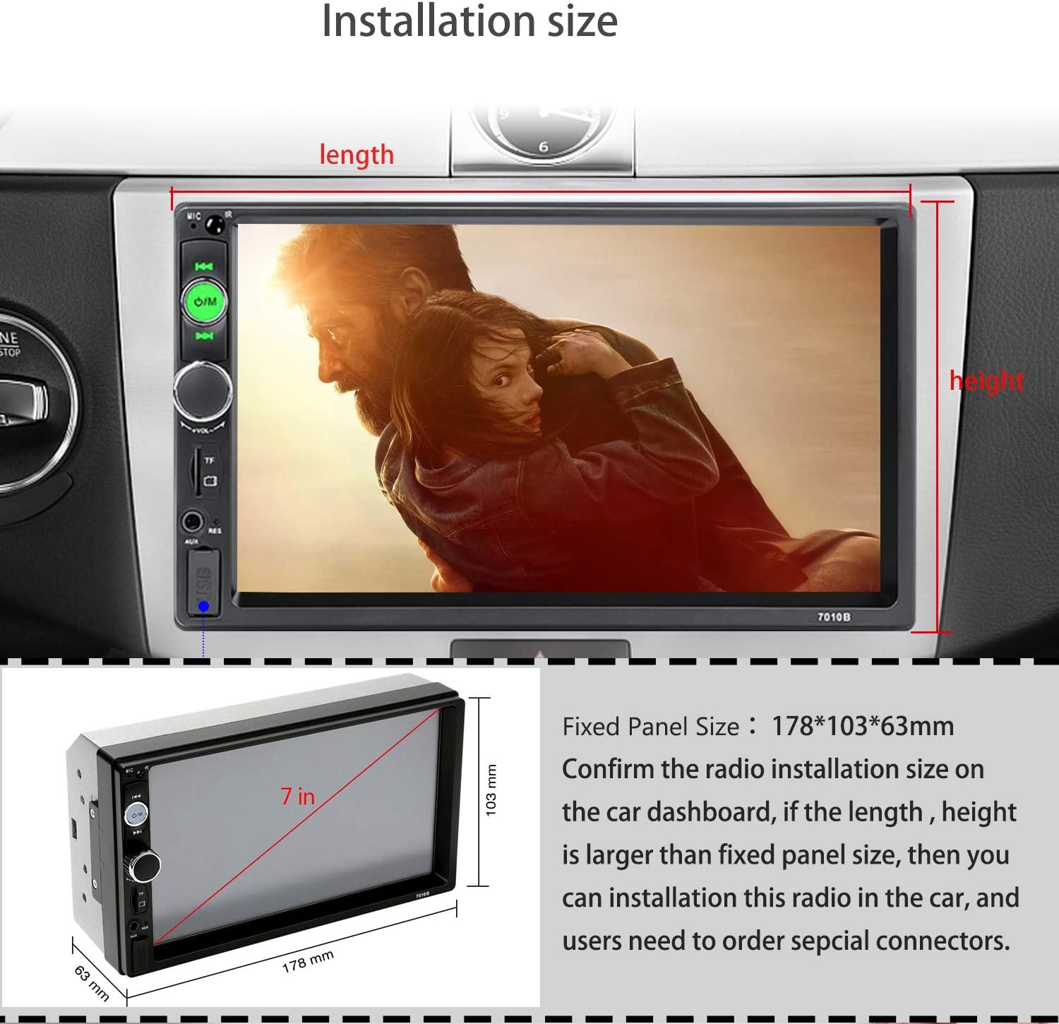 UNITOPSCI Double Din Car Stereo 7 Inch Touch Screen Car Audio Radio with Bluetooth Audio Hands-Free Calls Backup Camera FM Radio Receiver Car MP5 Player Support Mirror Link AUX-in USB TF Input