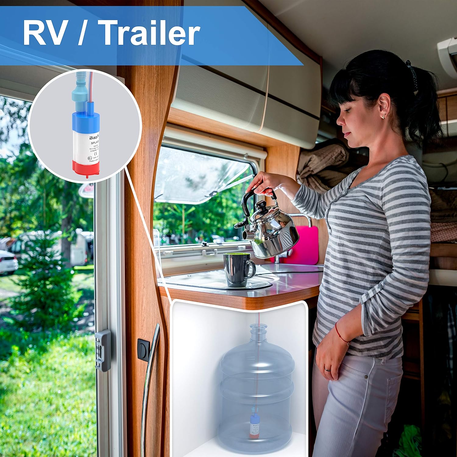 BAZPO 12V Mini Portable Submersible Water Pump | for RV, Camper, Aquarium, Hydroponic, Well, Jug, Solar Panel | Battery-Operated Small Electric Sump Pump with Valve and Filter | German Made Pack of 2