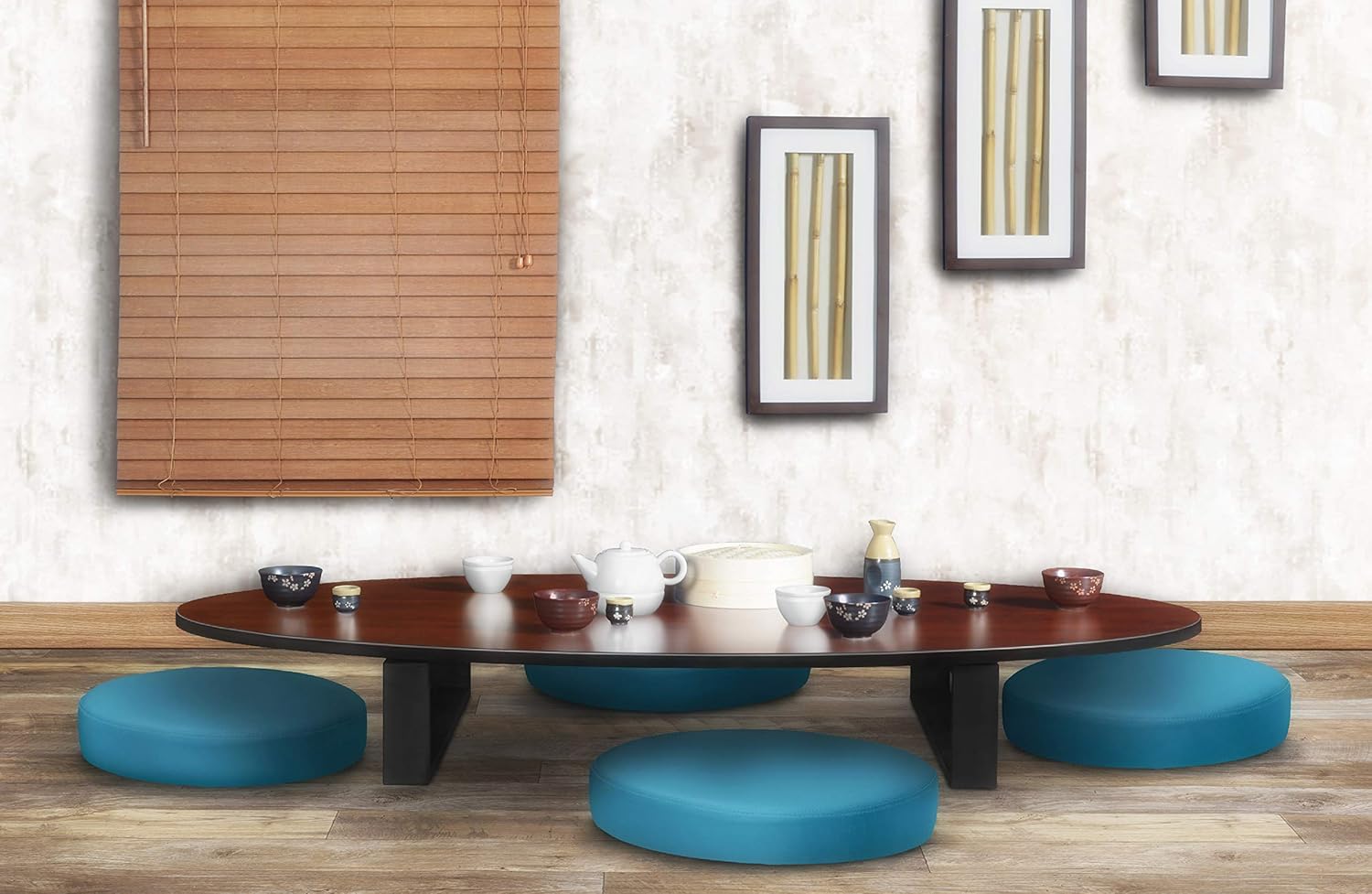 Eric Low Round Ottoman- Peacock Teal Pack of 2