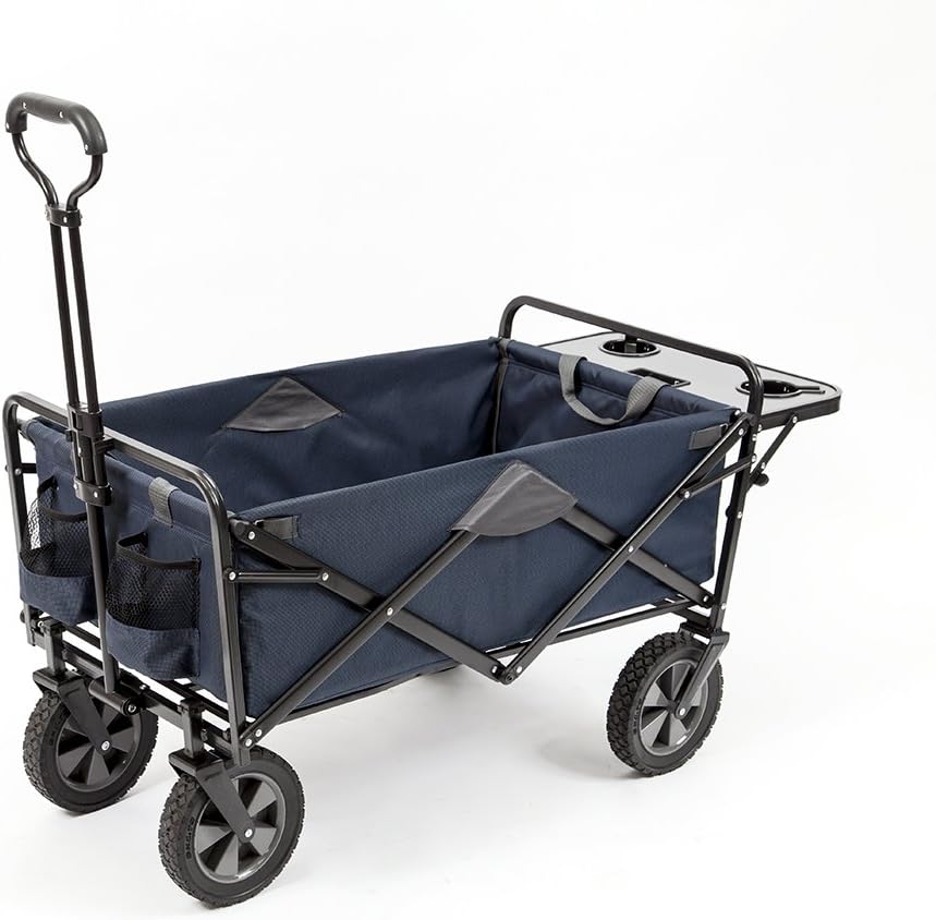 Mac Sports Collapsible Outdoor Utility Wagon with Folding Table and Drink Holders, Gray