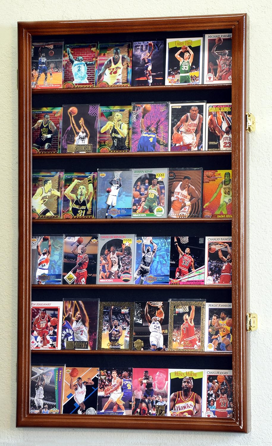 36 Sport Cards Collectible Card Display Case Cabinet Holder Wall Rack 98% UV, Lockable -Walnut Pack of 2