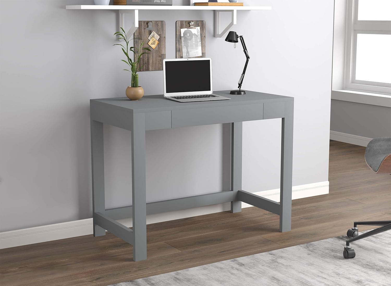 Computer Desk 39inch for Home Office and Small Spaces with 1 Compact Drawer Light Grey. Ideal for Writing, Gaming, Study, Work from Home.