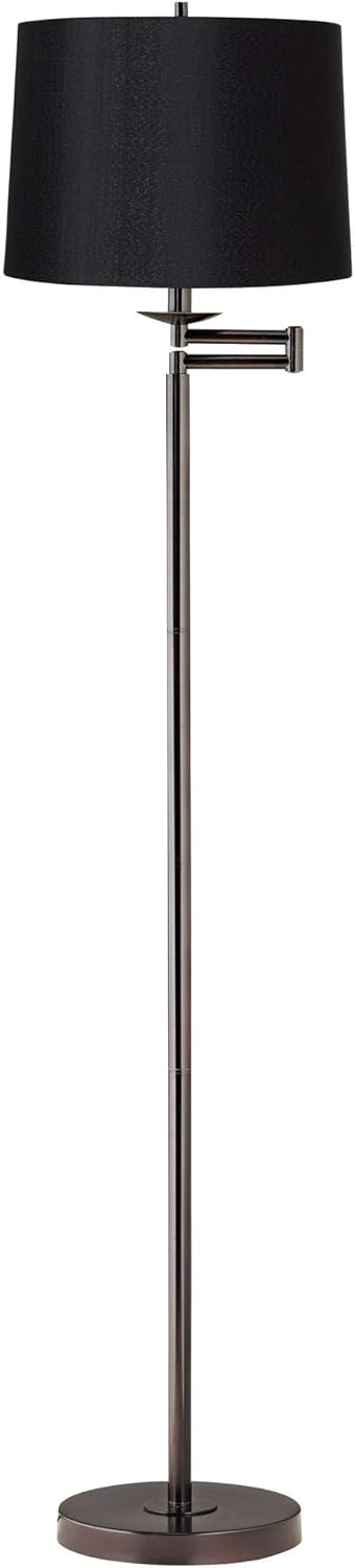 Modern Contemporary Tall Swing Arm Floor Lamp Adjustable Standing Base Bronze Black Hardback Drum Shade Decor for Living Room Reading House Bedroom Home Office - 360 Lighting