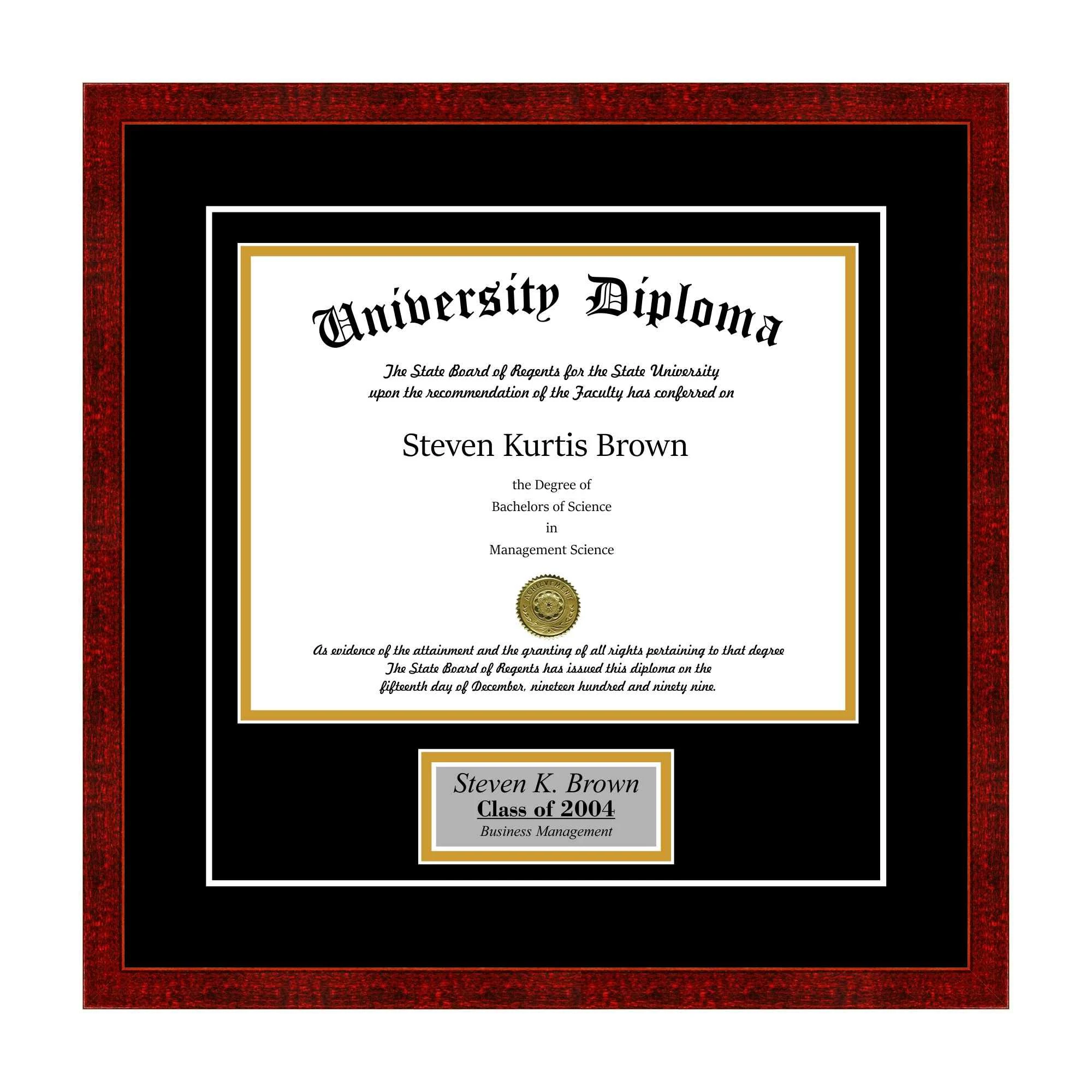 Perfect Cases and Frames Personalized Single Diploma Frame with Double Matting for 9x22 x 7x22 Tall Diploma with Black 3/4x22 Fr