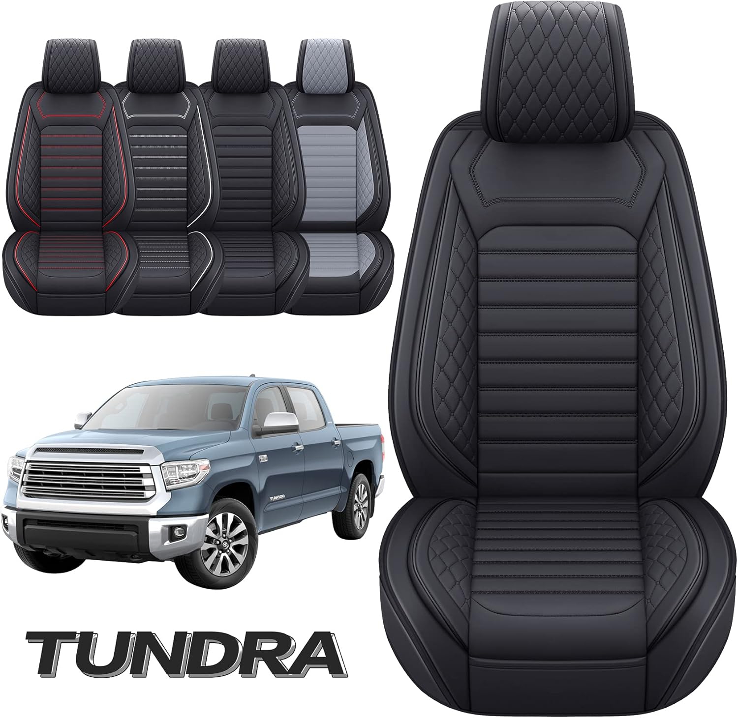 Aierxuan Toyota Tundra Front Seat Covers Custom Fit 2008-2022 Truck Pickup Crewmax Double Cab Waterproof Leather Airbag Compatible Cushions(2 PCS Front/Black-White)