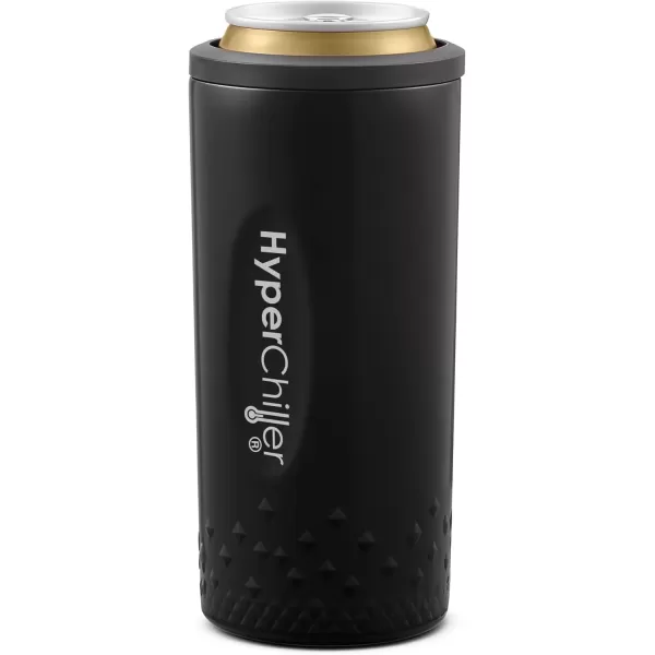 HyperChiller SLIM HBC100SS, Dual Wall Vacuum Insulated, Slim Can Cooler, Beer, Soda, Energy Drinks, Seltzer, Wine Cooler, Fits All Standard 12 OZ Slim Cans, Cup Holder Friendly, Stainless Steel(Black)