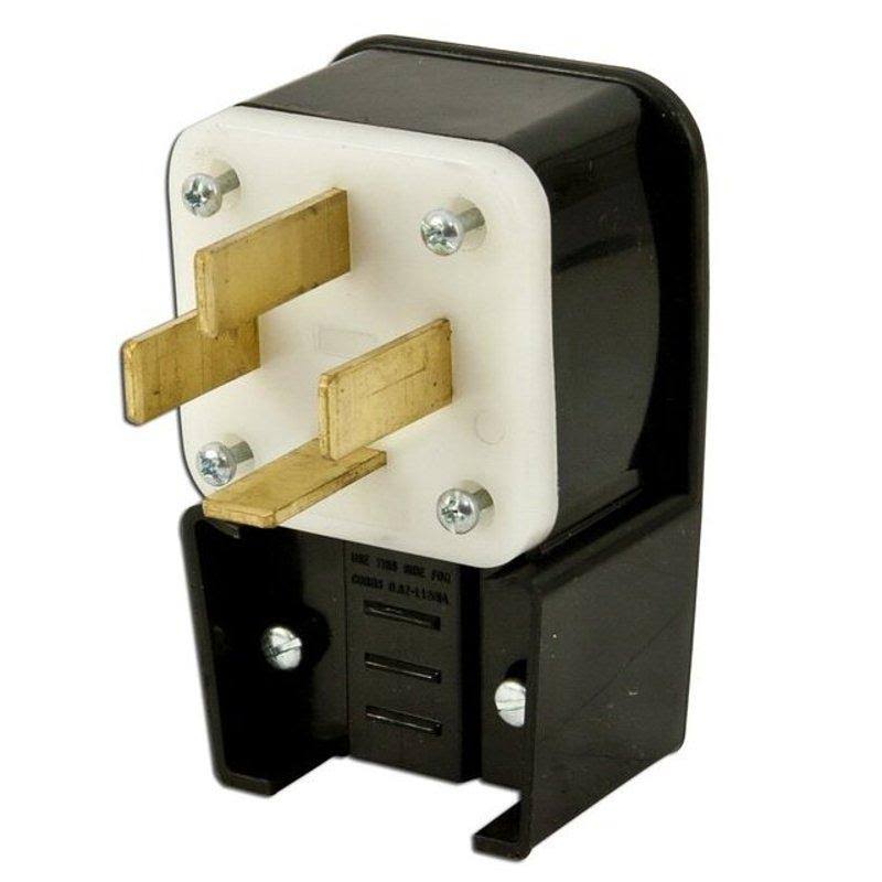 Leviton 60 Amp 120/208-Volt Straight Blade Non-Grounding Angle Plug, Black/White 8362-P