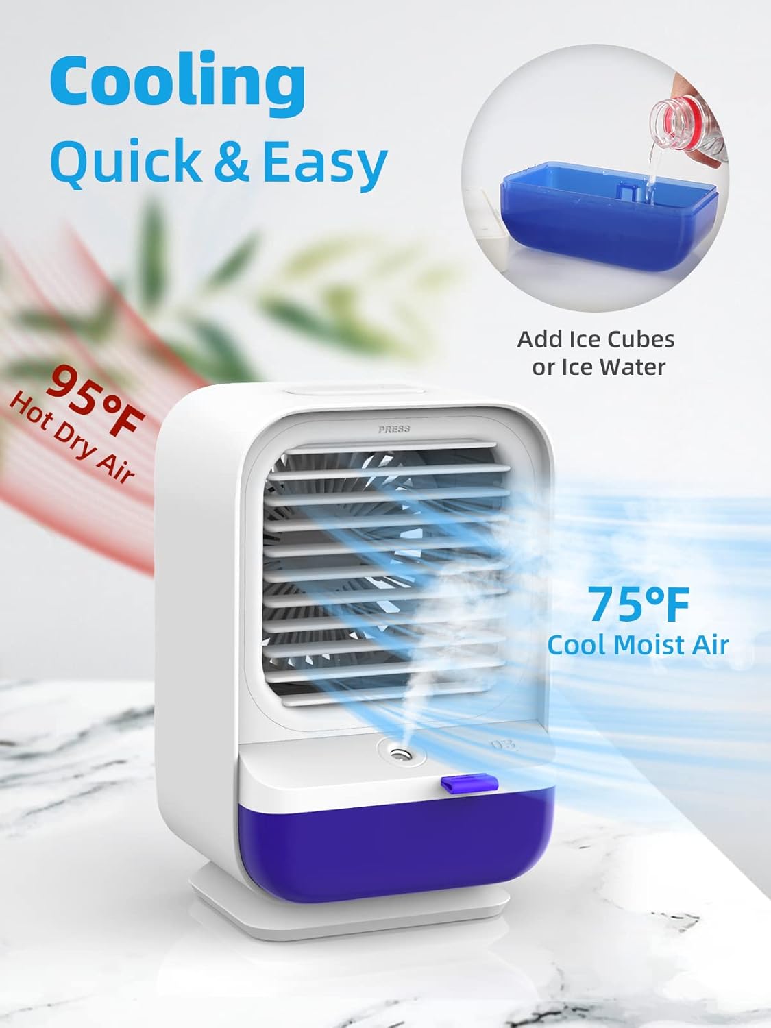 SPVCE Personal Air Conditioner Fan Automatic Oscillating 90°, Portable Mini Evaporative Air Cooler with 4000mAh Built-in Battery, 3 Speeds, 2 Spray modes & LED Light, Type-C Input, Home Travel Office Pack of 2