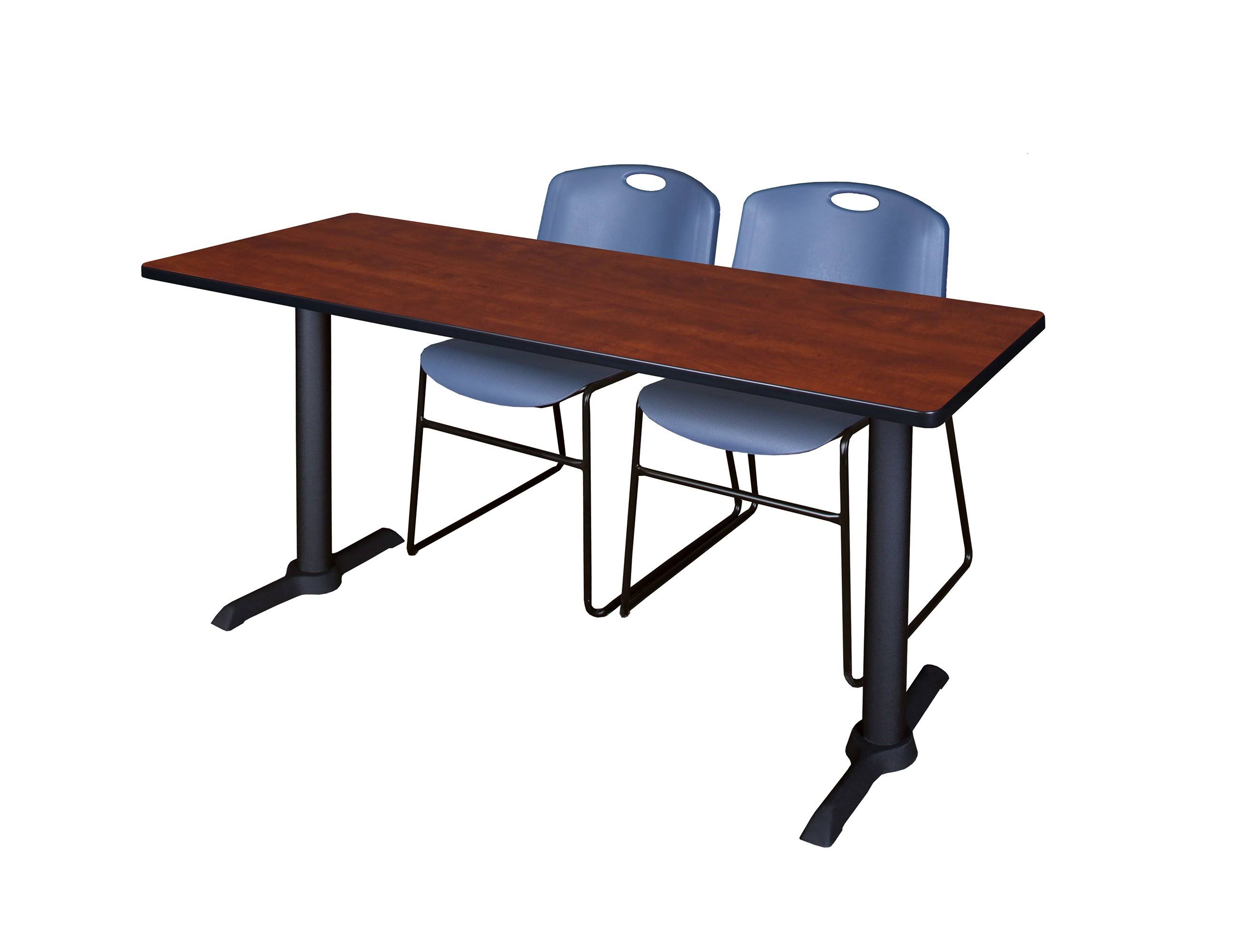 Cain 60x22 x 24x22 Training Table- Cherry u0026 2 Zeng Stack Chairs- Blue