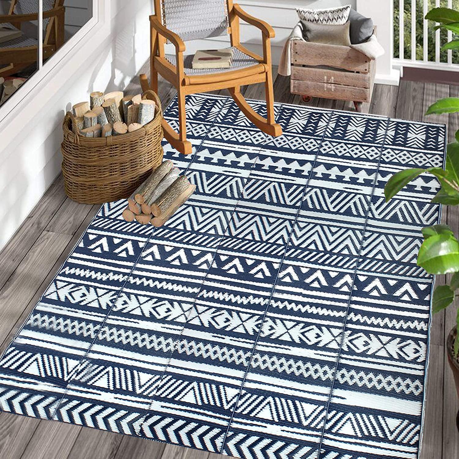 Reversible Mats Plastic Straw Rug, RV Mats Large Floor Mat Waterproof Outdoor Rugs for Patio, Backyard, Deck, Picnic, Beach, Camping, 9x12 FT, Gray Lattice