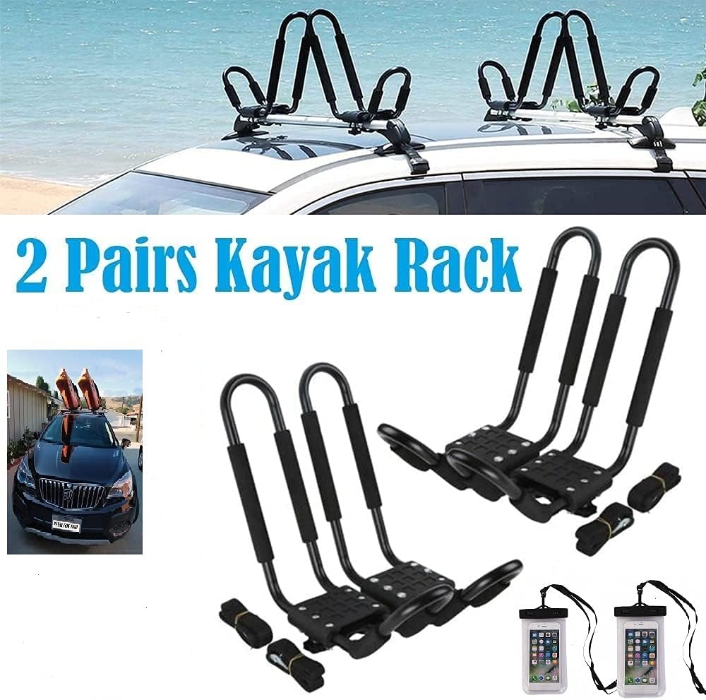 SMARTENPLUS Universal Kayak Rack Holder J Bar , 2 pairs-Bar HD Kayak Rack Carrier Canoe Boat Surf Ski Roof Top Mount Car SUV Crossbar Pack of 2