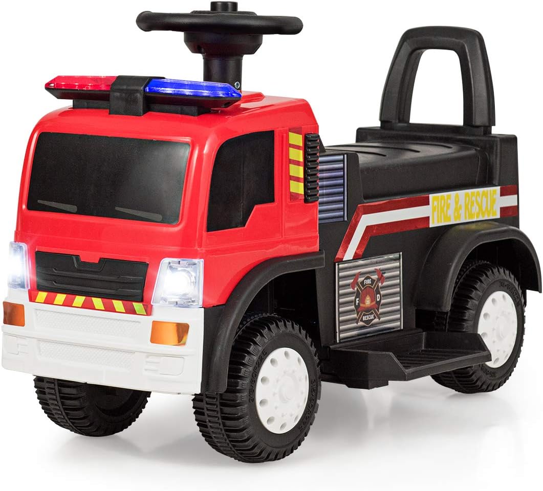 Costzon Kids Ride On Fire Truck, 6V Battery Powered Electric Vehicle w/ Siren Headlights, Horn, Music, Moving Forward/Backward, Fire Secure Ride on Toy for Toddler Boys & Girls (Red)
