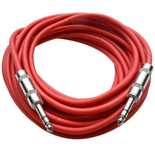 Seismic Audio - SATRX-25Red6 - Pack of Six (6) 25 Foot Red 1/4x22 TRS Patch Cable - Balanced Cord - Effects