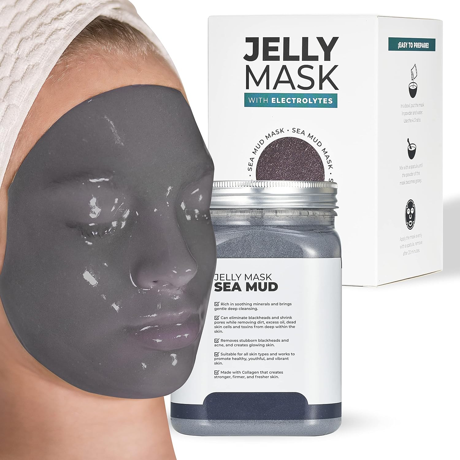 BRÜUN Jelly Mask Jar Sea Mud Peel-Off Face Care Rubber Mask | 23 fl oz Skin Care Moisturizing Gel Mask Jar Spa Set Pack of 2