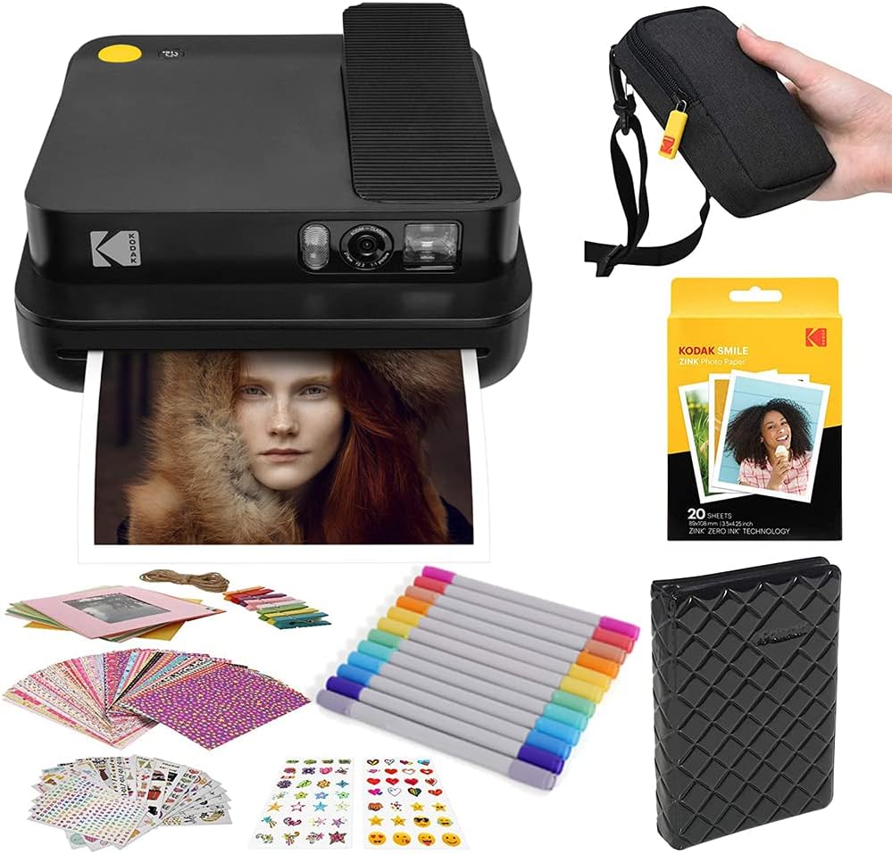 KODAK Smile Classic Digital Instant Camera for 3.5 x 4.25 Zink Photo Paper - Bluetooth, 16MP Pictures (Black)